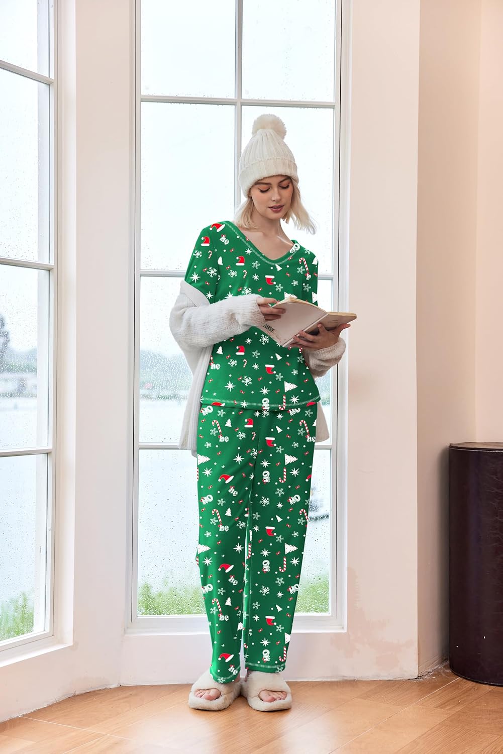 Ekouaer Women's Pajamas Set 2 Piece Fuzzy Lounge Set Long Sleeve Sleepwear Fall Winter Loungewear Outfits Matching Clothes - Image 4