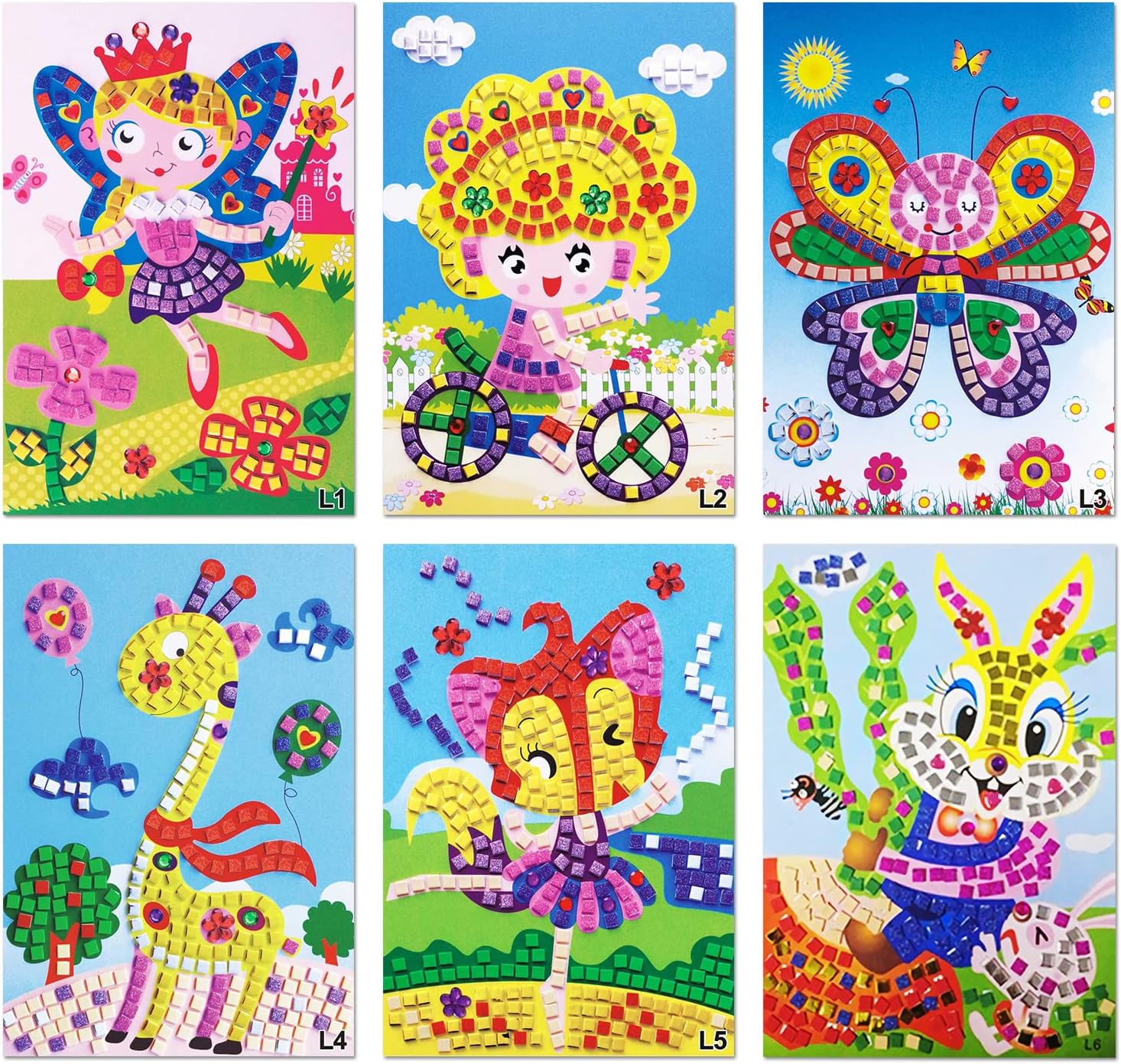 Mosaic Sticker Art Sticky DIY Kids Craft Kit,6pcs SetButterfly