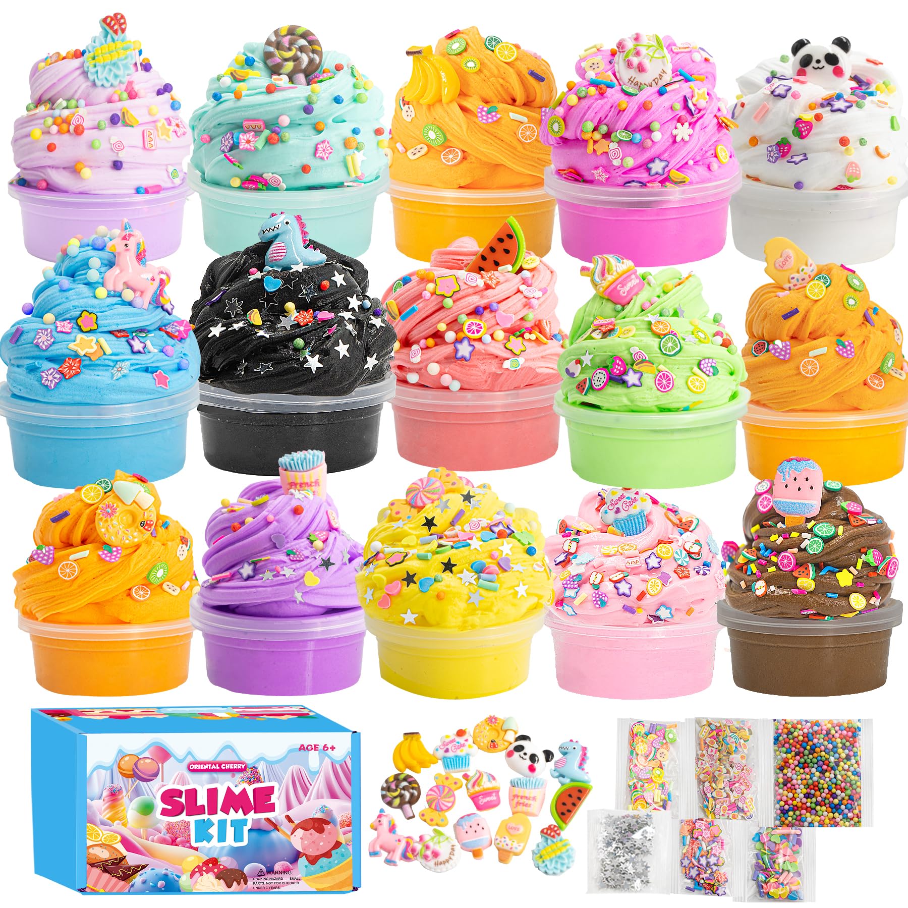 Schleim Kinder, 15 Pack Slime Set, Mädchen Geschenke 8 Jahren, DIY Butter Slime, Glitter, Charms, Fruit Slices Basteln Mädchen, Geschenke für Mädchen, Nikolaus Geschenke Kinder