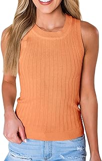 Goranbon Women's Sleeveless Sweater Tank Tops Ribbed Knit Fitted Shirt Vest