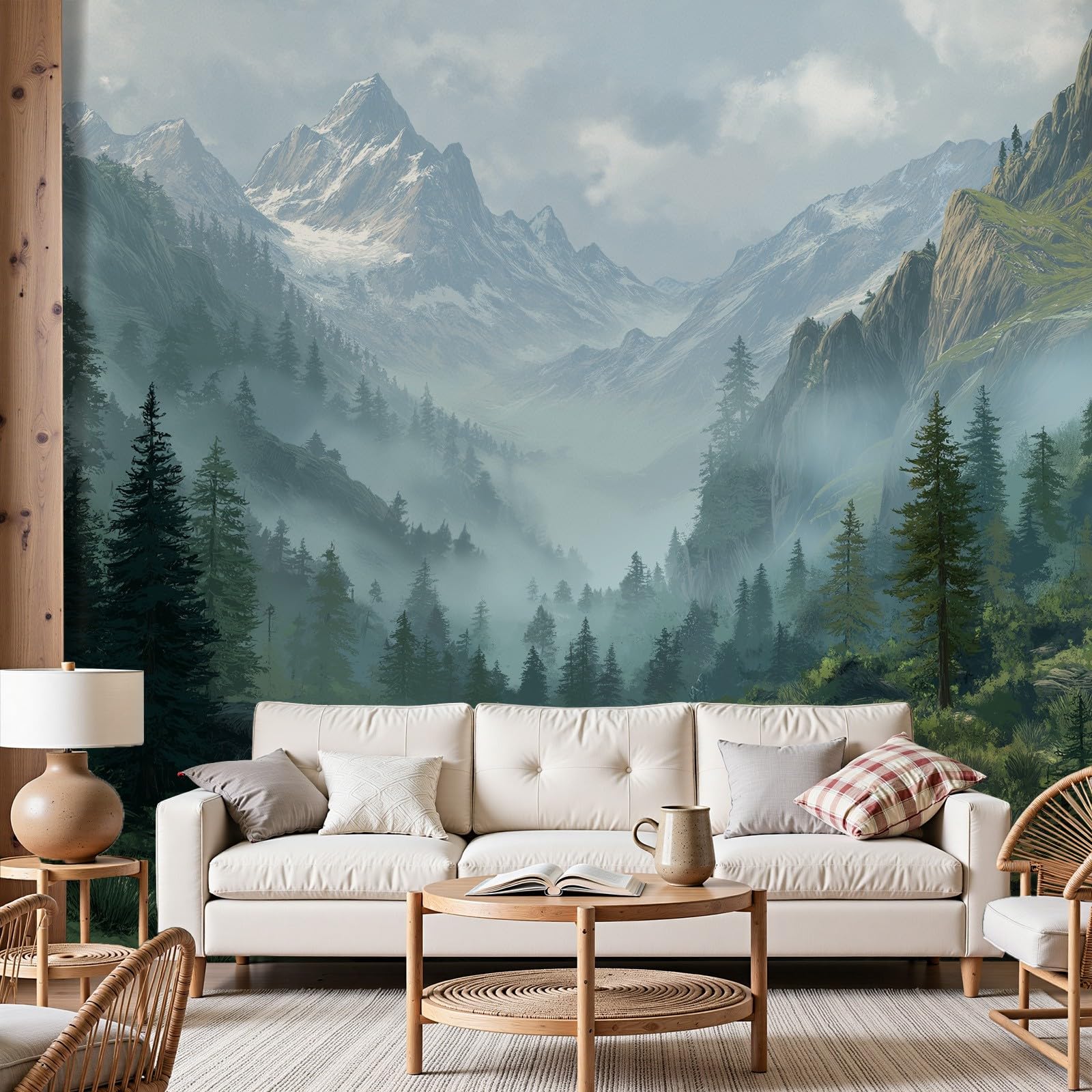 Papier peint forêt brumeuse de qualité premium pour décoration murale salon