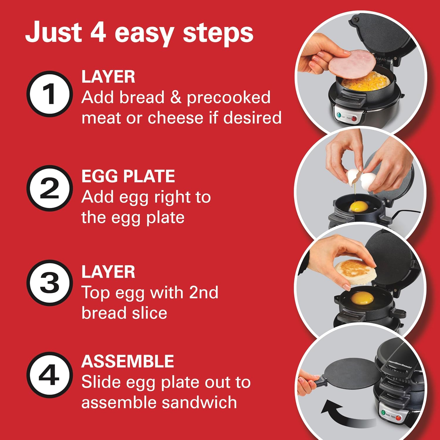 Hamilton Beach Breakfast Sandwich Maker with Egg Ring - Image 5