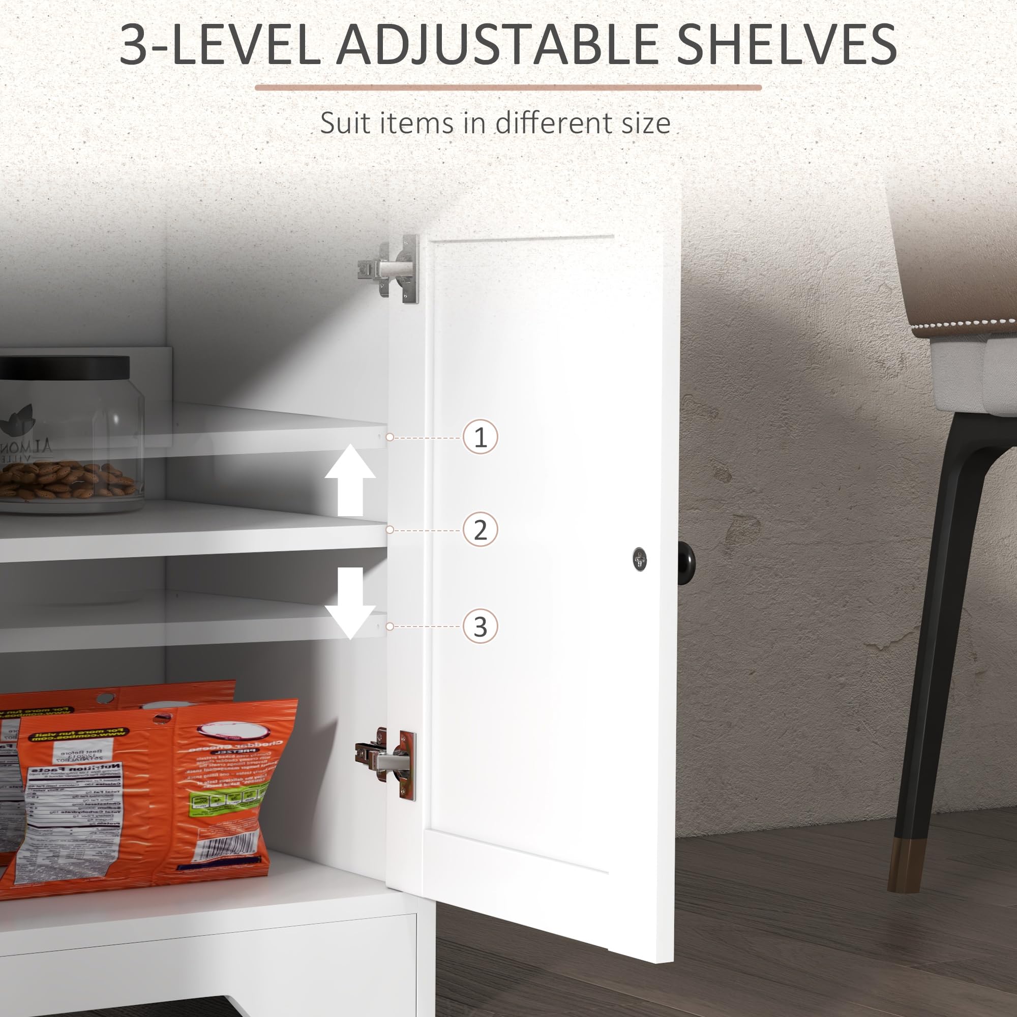 HOMCOM Mobiletto buffet 2 ante 121L x 37W x 75H cm Bianco