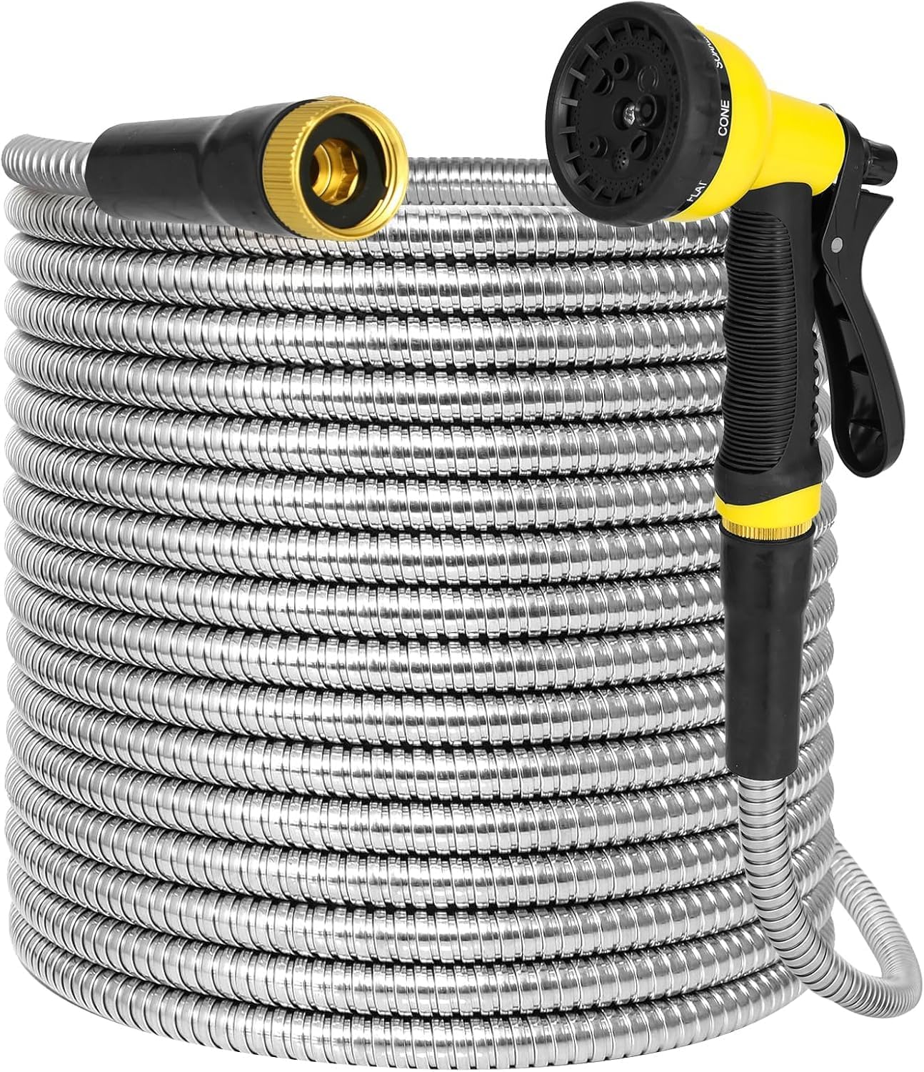 75FT Garden Hose, Flexible, Kink-Free, Lightweight, Crush Resistant Fittings AMOOX Stainless Steel Water Hoses with Nozzles Metal Hose for Yard, RV, Garden, Outdoor