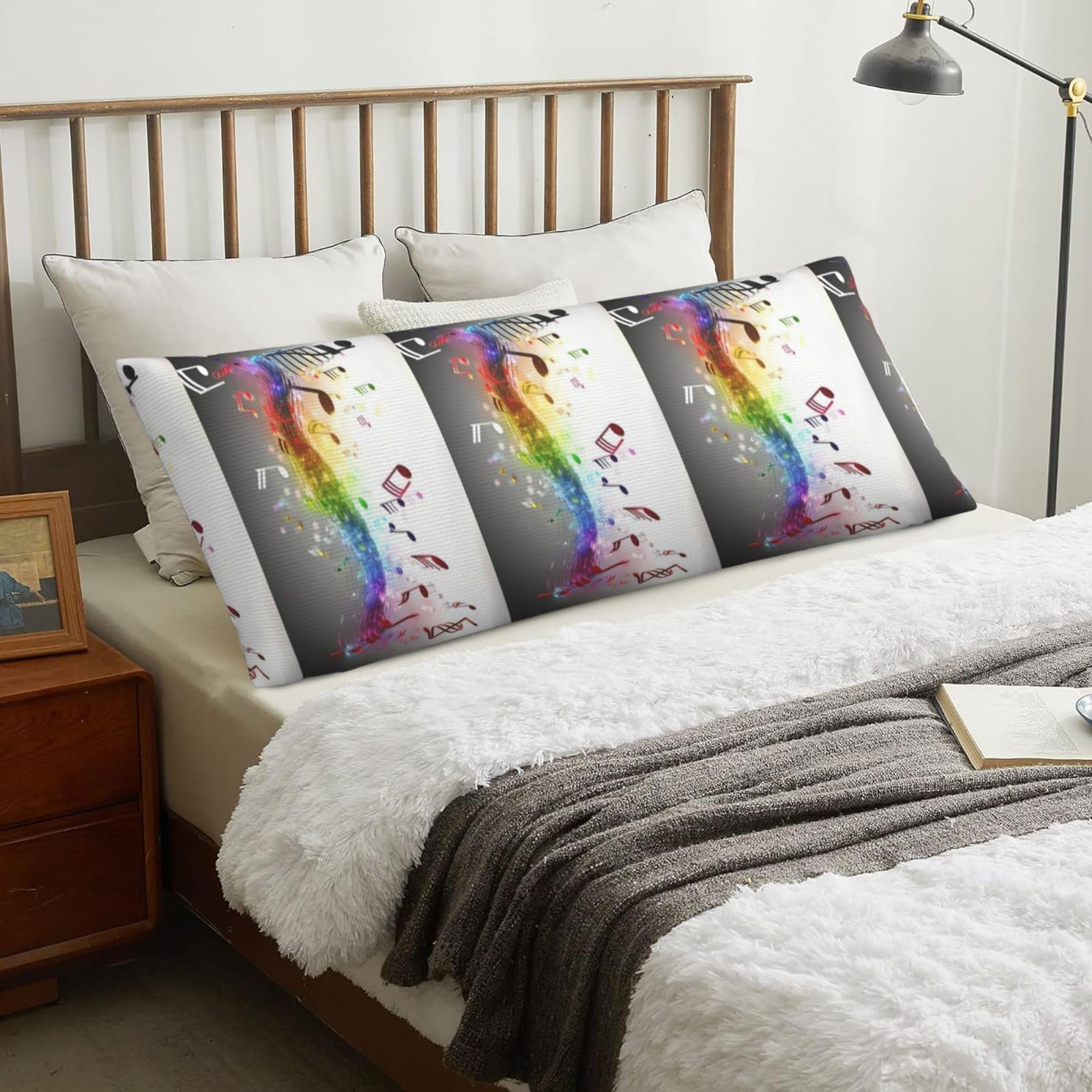 Jumping Musical Notes Print, Body Pillow Cover with Zipper,Long Body Pillowcase 20 x 60 in
