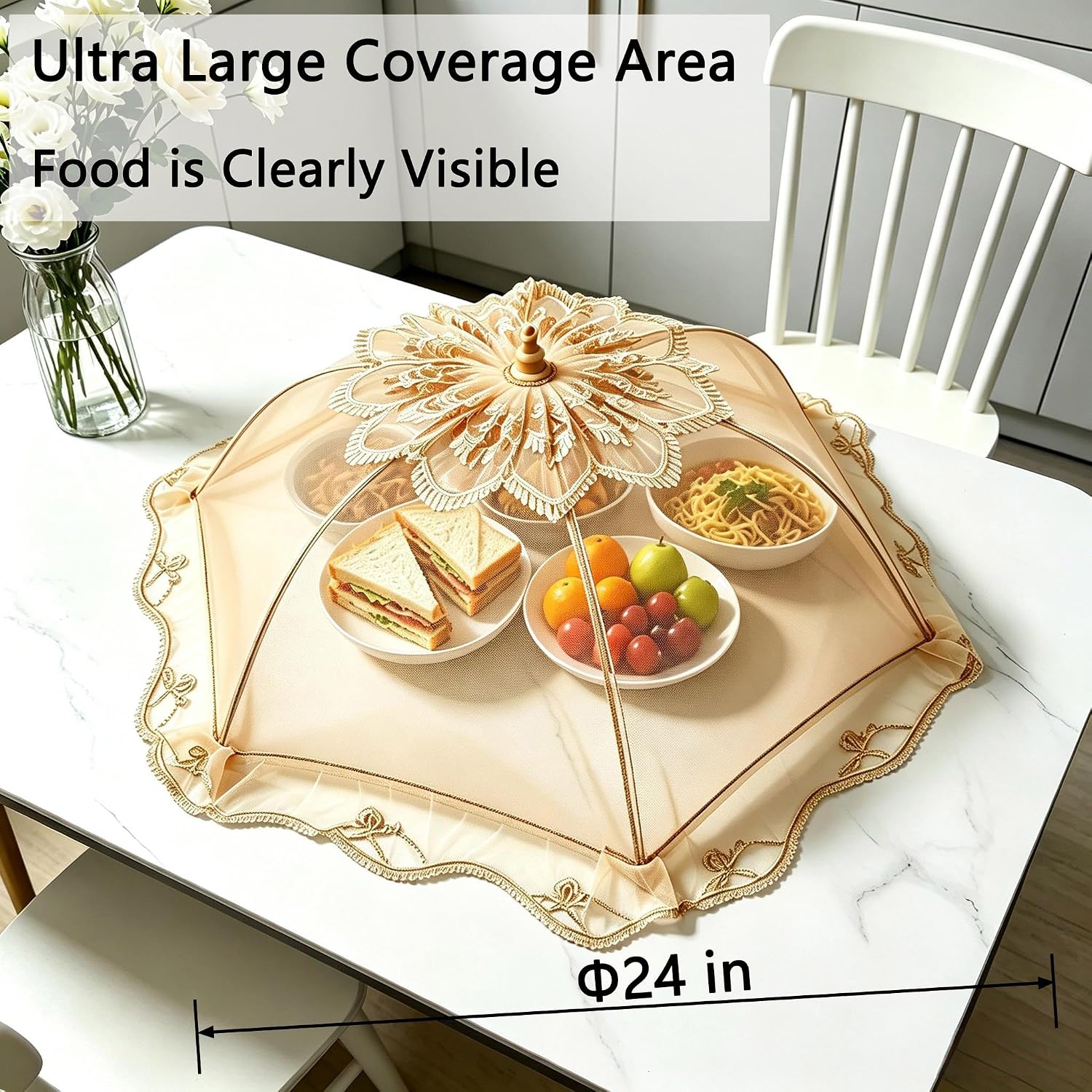 3 Pack Extra Large Food Covers for Outside – 24" x 24" Pop Up Mesh Food Tents & Screens for Outdoors, Reusable Protective Covers for Parties, Picnics, BBQs, Camping Essentials – Collapsible