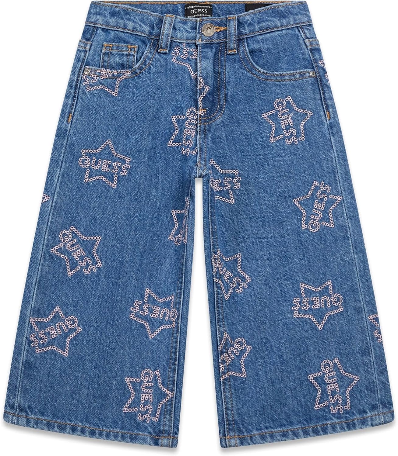 Guess Girls' Palazzo Rigid Denim Pants with Embroidery