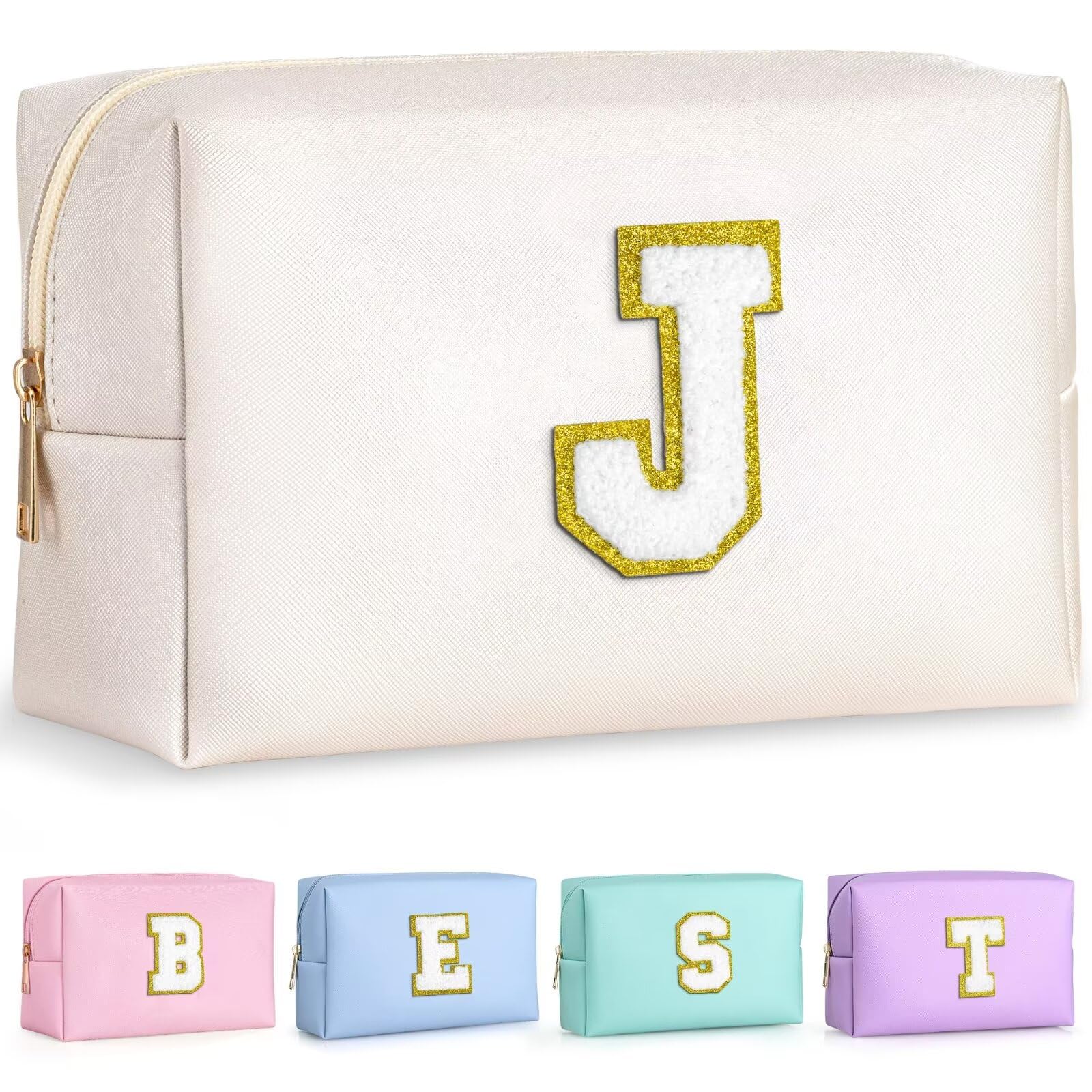 TOPEAST Birthday Gifts for Girls, Travel Makeup Bag Chenille Letter Pouch Cosmetic Bag, Makeup Travel Organizer, Monogrammed Bridesmaid Gifts for