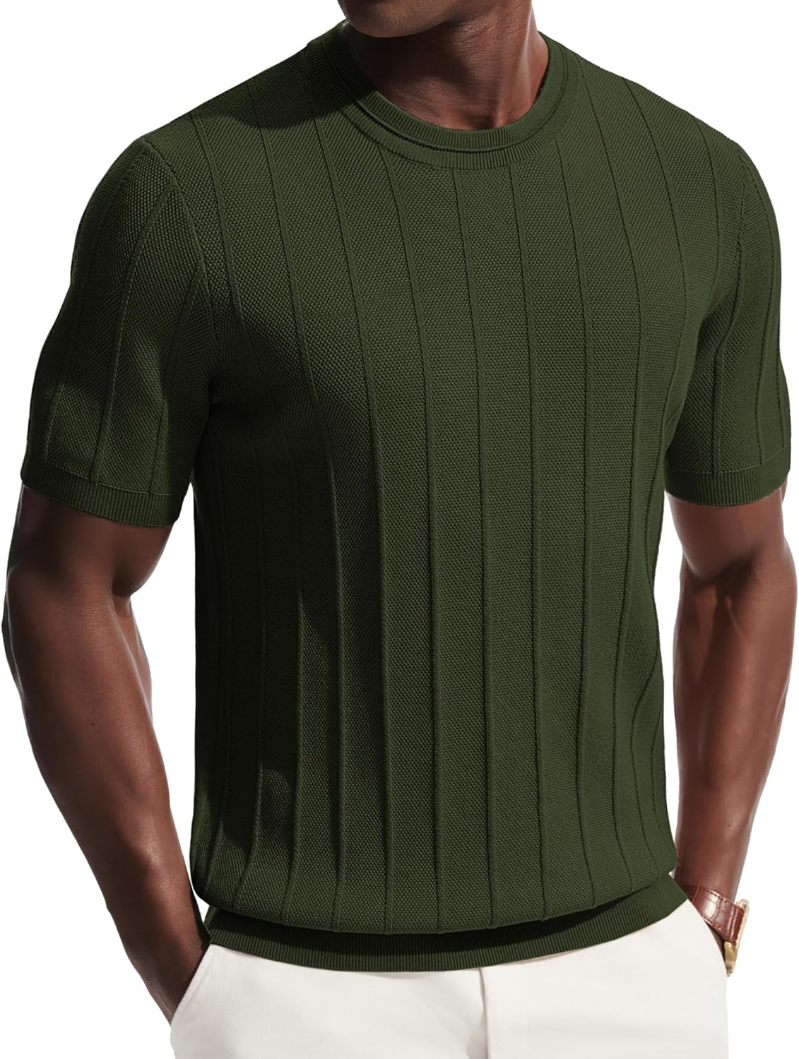 PJ PAUL JONES Mens T-Shirts Short Sleeve Crewneck Knit Texture Shirt Fashion Casual Stretch Tee Shirts