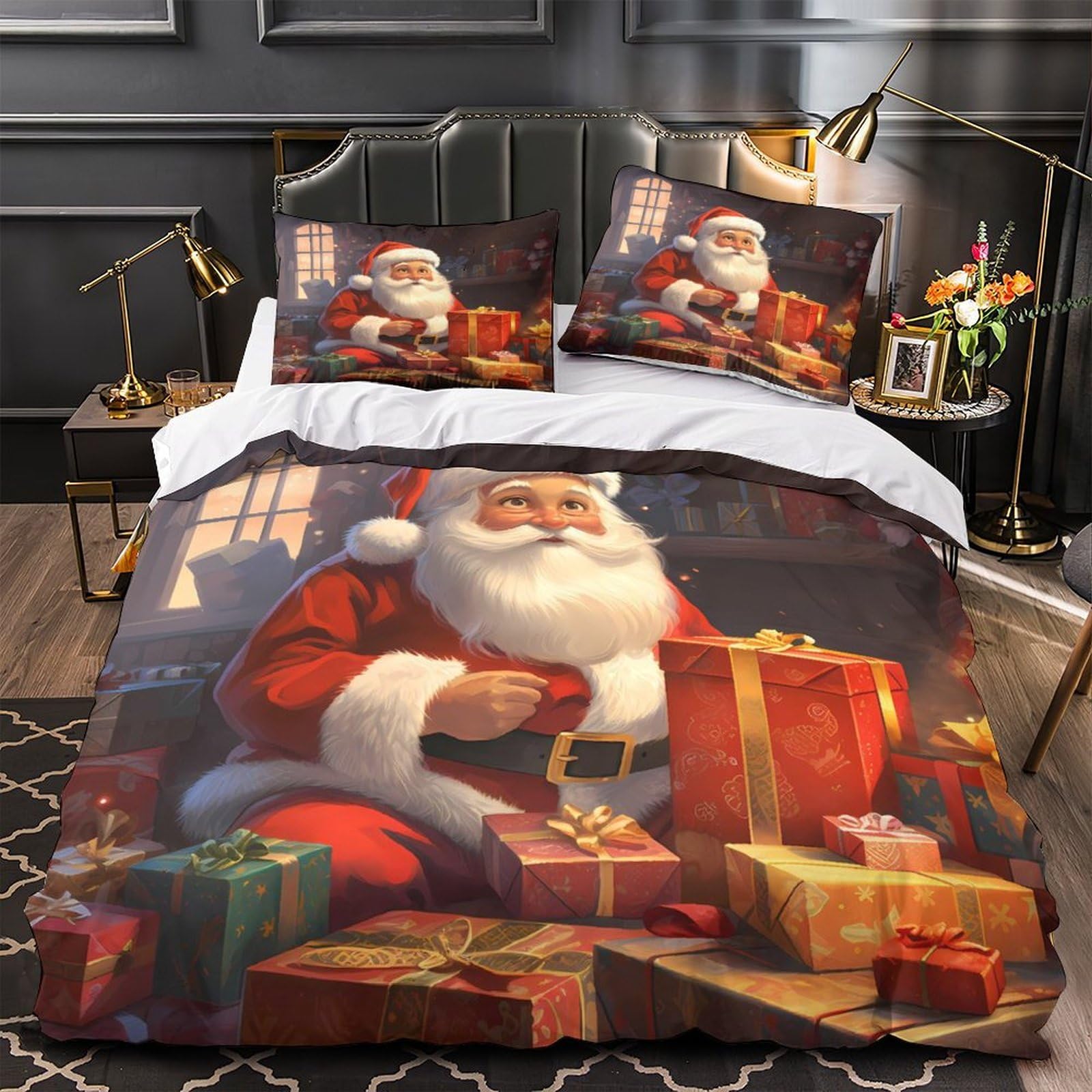 Housse de couette Noël 3D en microfibre hypoallergénique douce