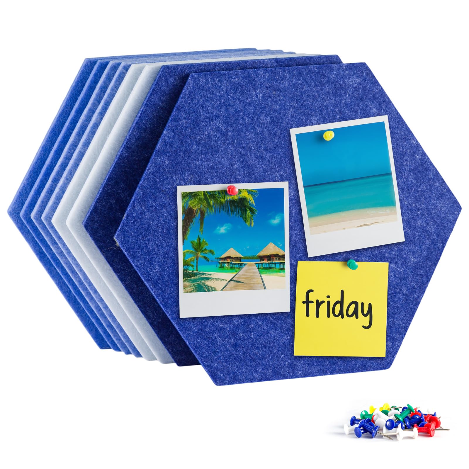 CROWNSHOP 8 Pack Felt Hexagon Bulletin Board with 20 Pins Large 30cm Geometric DIY Cork Board Wall Tiles for Home Office Kitchen, Felt Wall Tiles for Photos Memos