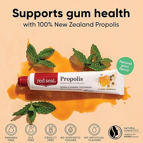 Miniatura 2 de Pasta de dientes de propóleo Red Seal - Pasta de dientes hecha con extracto de propóleo de abeja 100% de Nueva Zelanda, anís, menta, aceites