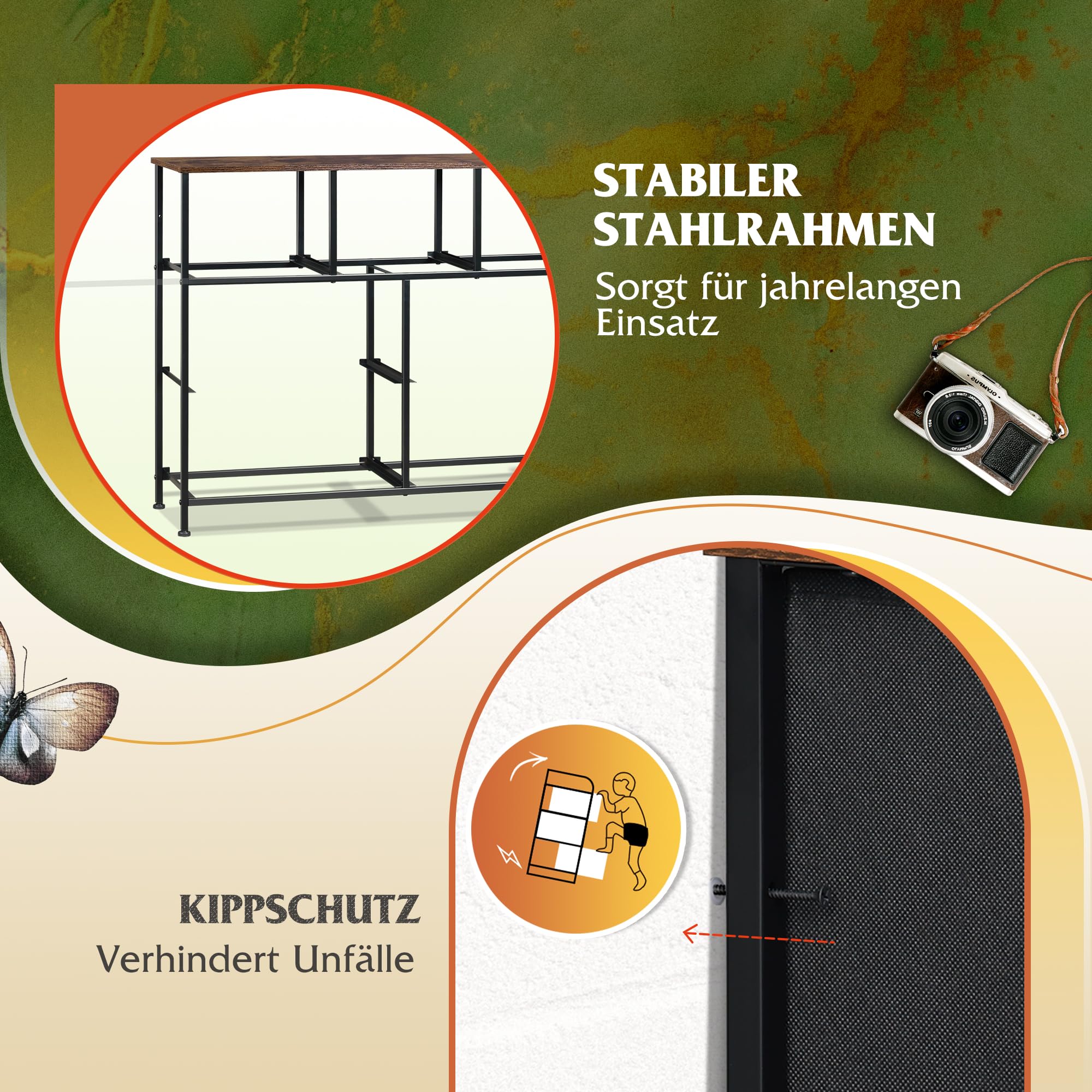 WLIVE Kommode mit Schubladen aus Stoff, Kommodenschrank für Schlafzimmer, Kommode Wohnzimmer, mit Stabiler Stahlrahmen (Vintagebraun-Schwarz, 7 Schubladen)
