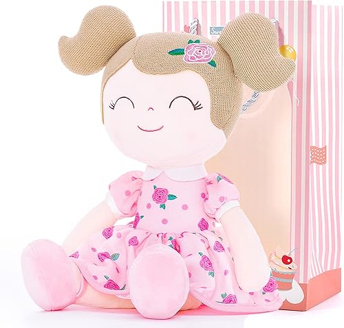 Gloveleya - Muñeca de bebé, regalo para niñas, muñeca de trapo suave Pink Rose, 15.5 pulgadas con caja de regalo