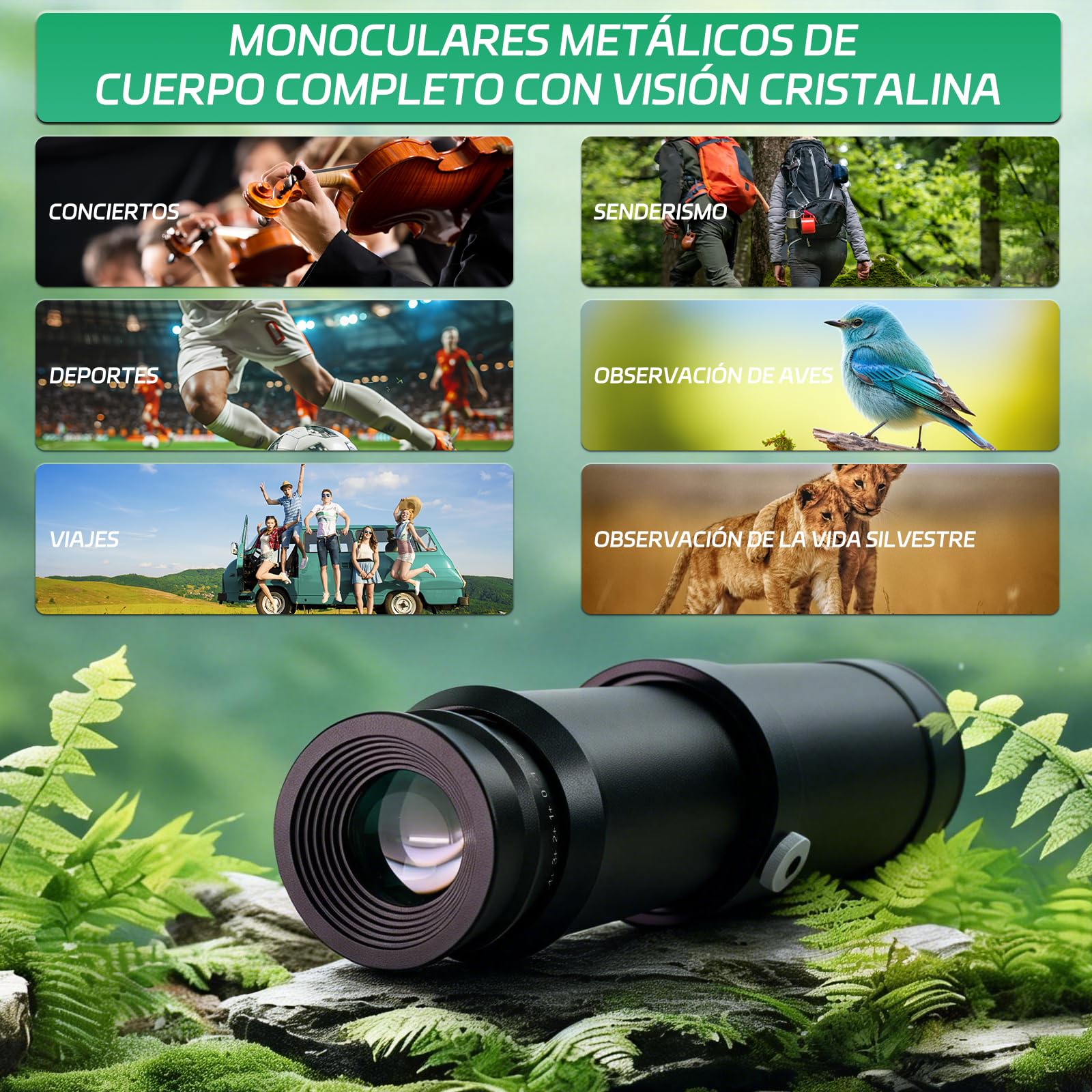 Telescopio Monocular 10x50 HD, Lentes FMC Multicapa, Prismas K9, Ocular Retráctil 23mm, Monocular Portátil Ligero para Observación de Aves, Senderismo, Caza y Deportes (Negro)