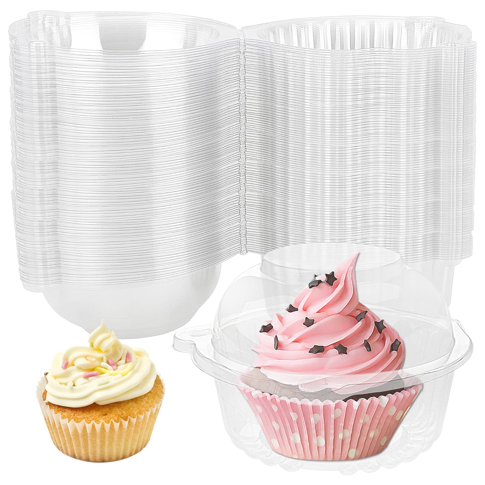 HAKZEON 250 Pack 4.5 Inch Individual Cupcake Boxes, 11.2 cm Clear Plastic Single Cupcake Boxes Storage Containers