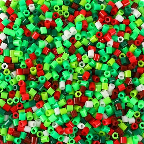AUGSUN Cuentas fusibles, 1500 cuentas de Navidad para manualidades, color rojo, verde, blanco, surtido, cuentas fusibles para manualidades,