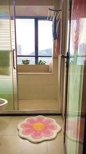 Miniatura 5 de Alfombra de baño en forma de flor, antideslizante, bonita, suave, fibra superfina, lavable a máquina, absorbente de agua, tapetes de baño para