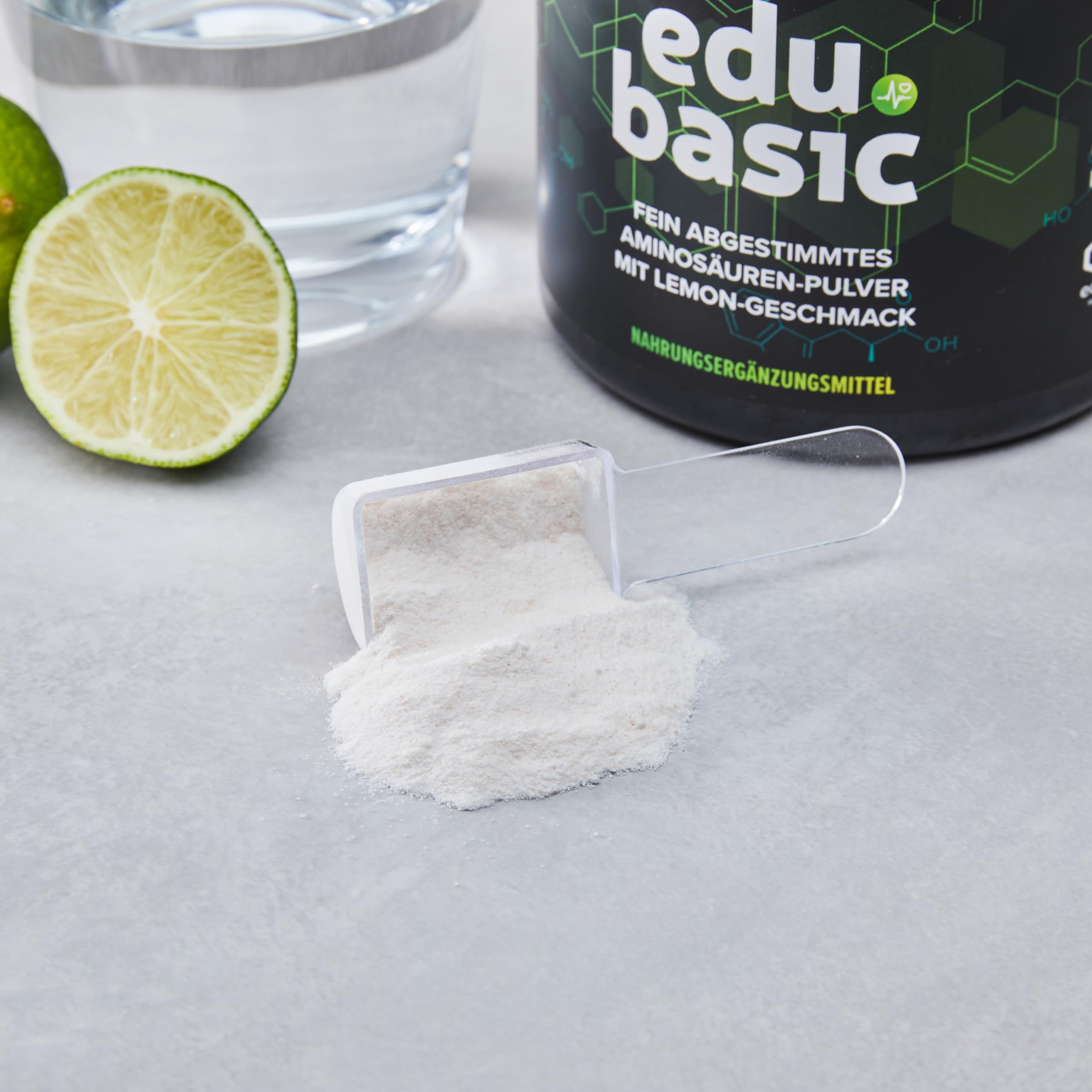 edubily® edu basic Aminosäuren Komplex Pulver mit Citrullin, Arginin, Glycin, Tryptophan, Taurin und MSM - Mit Stevia - Lemongeschmack (540 g, Zitrone)