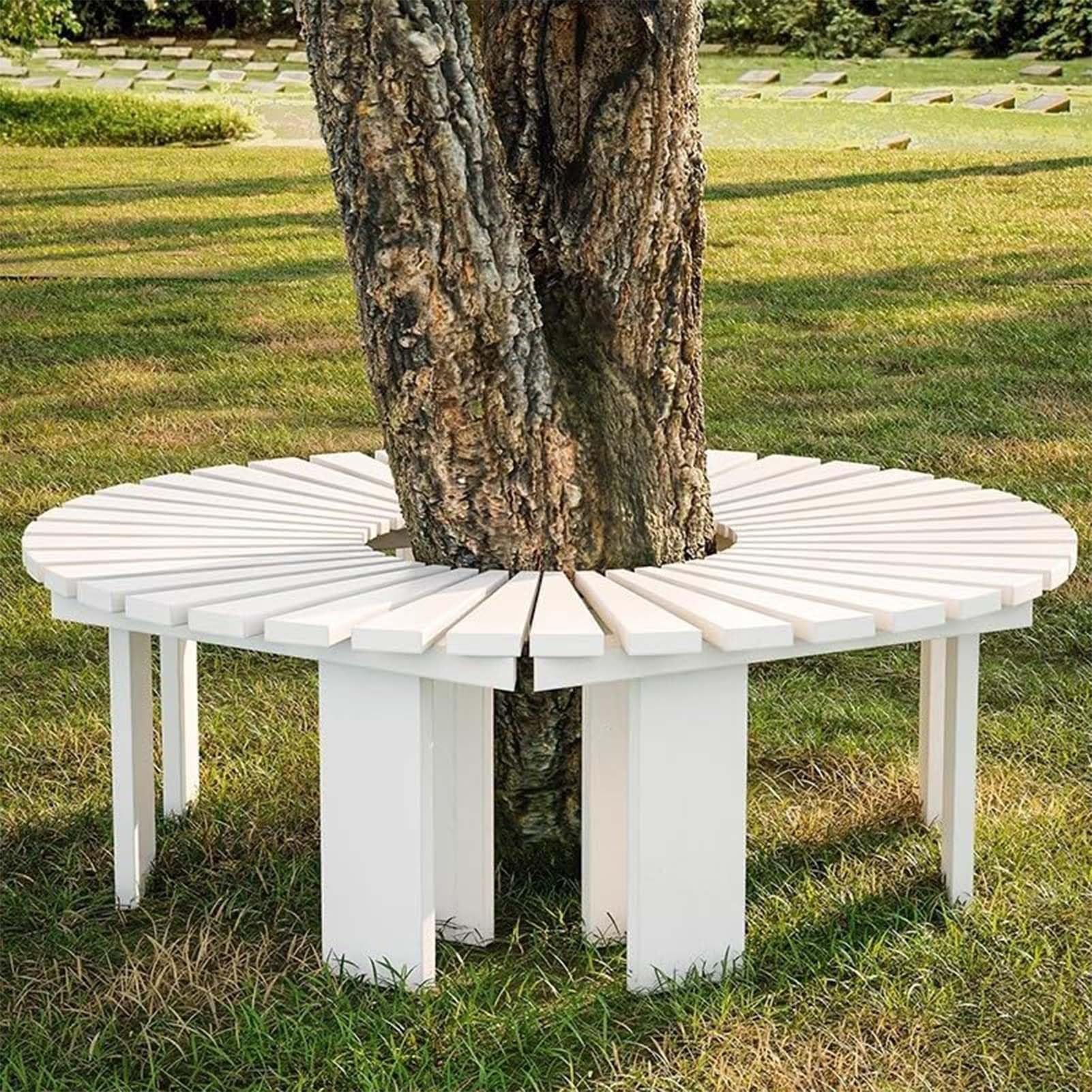 Yopappol Outdoor Bench, Garden Bench Wrap Around Tree Benches, Weatherproof Patio Backless Bench Seating, Slatted Seat for Outside, Front Porch, Park, Lawn, Backyard and Balcony(Half Round)