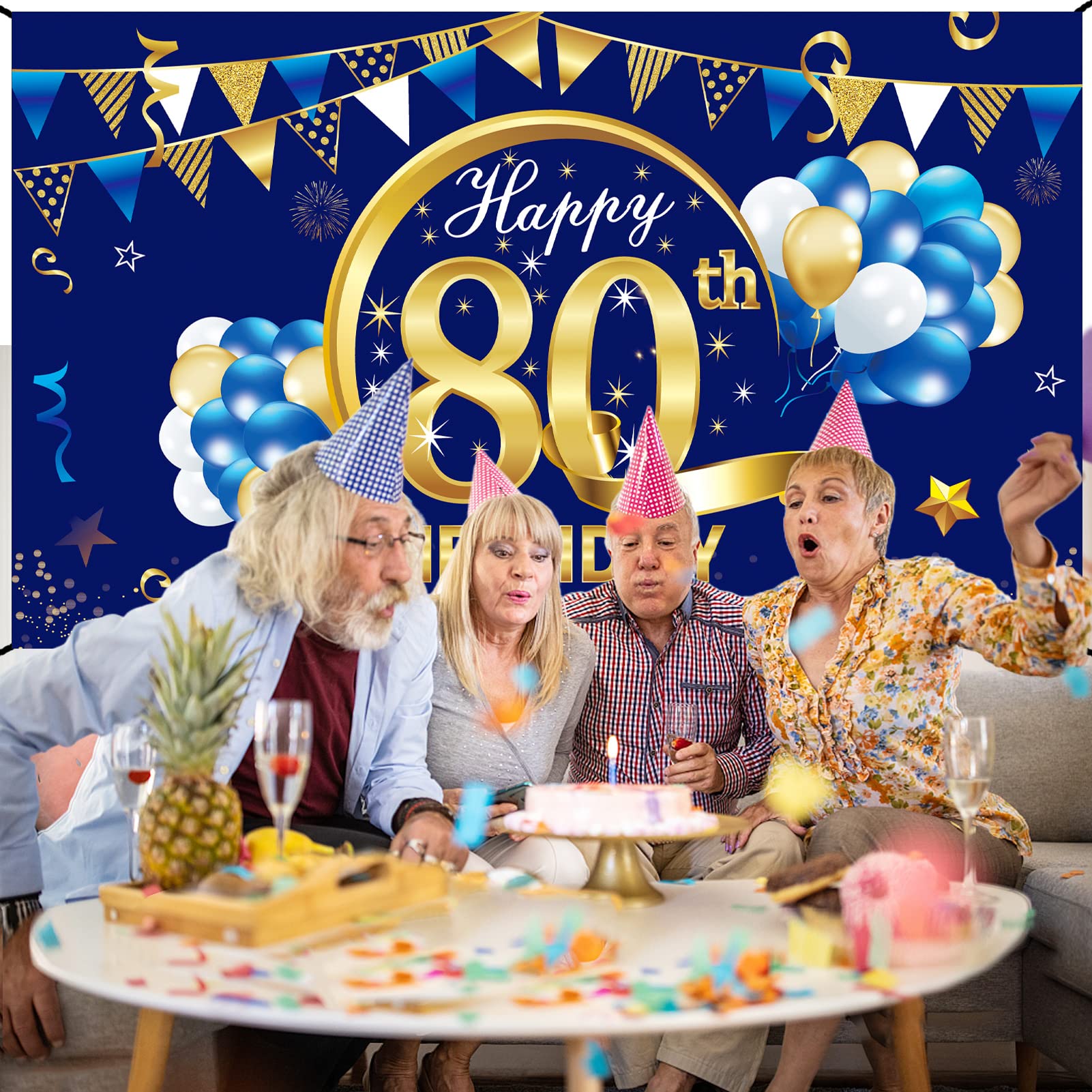 Happy Birthday Banner Blau-gold – 1,8 X 1,1 M, Polyester, Für Partys & Deko