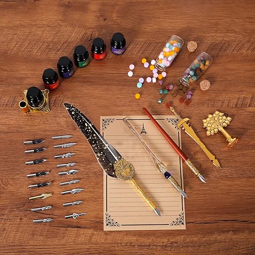 Miniatura 6 de Juego de Pluma y Tinta, Pluma con Pluma de Inmersión con 6 botellas de tinta, Pluma de Caligrafía Antigua, Pluma de Escritura con Pluma, Pluma de
