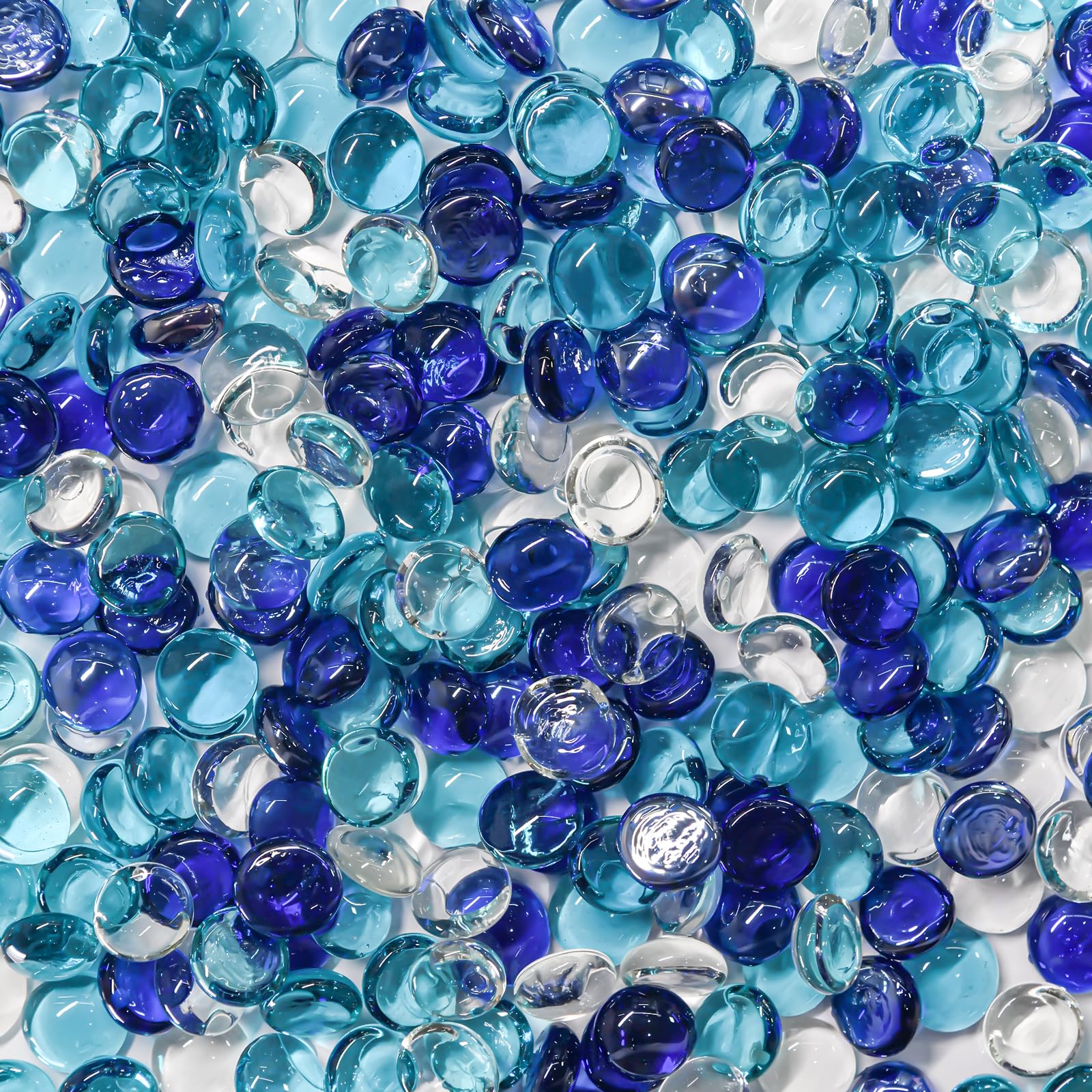 Hiziwimi 3.6kg(About 800Pcs) Decorative Glass Pebbles, Sky Blue Cobalt Blue Transparent, 17-20MM Decorative Stones