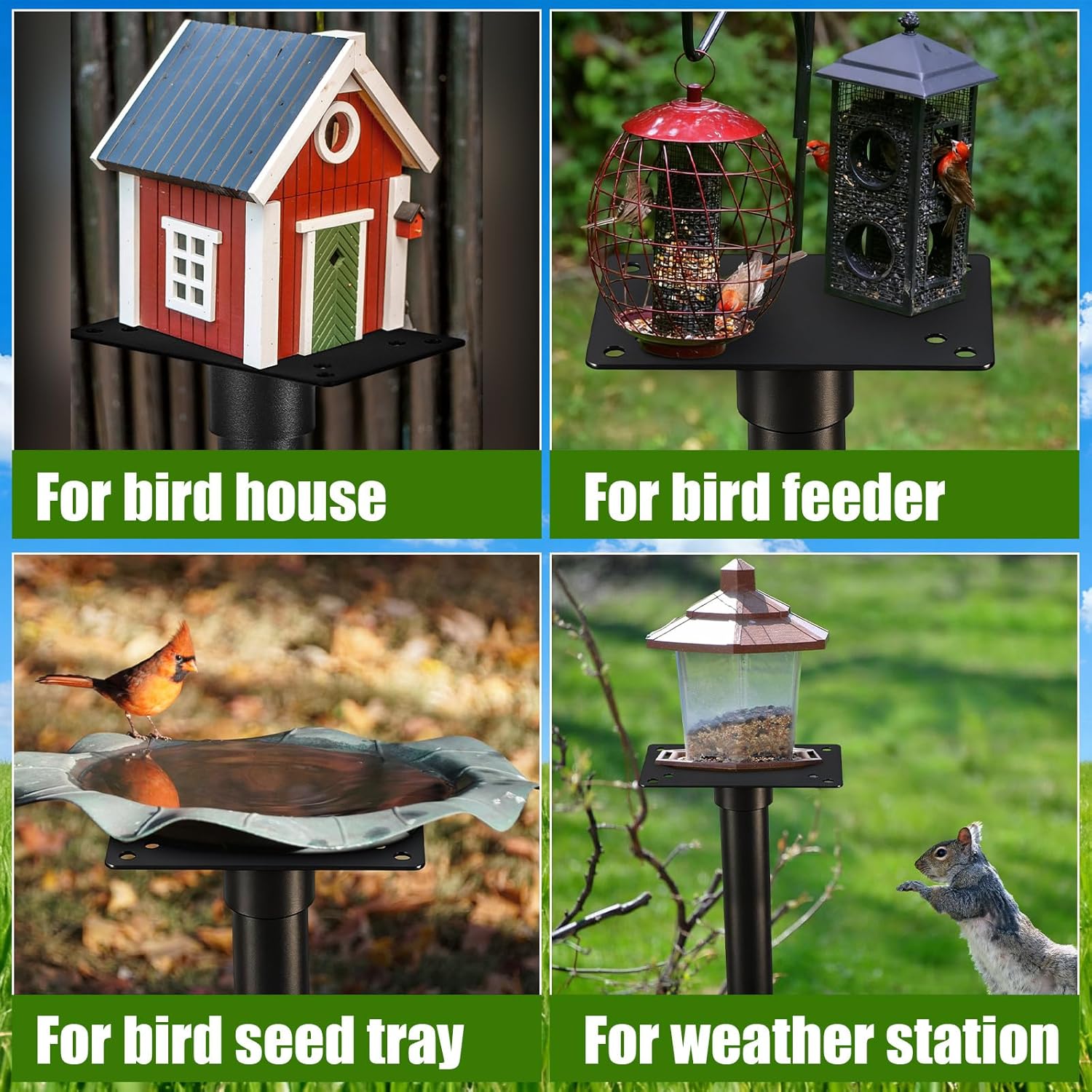 Vercraft Bird Feeder Pole 80 Inch Heavy Duty Spiral Ground Bird House Pole with 1-inch Dia for Outdoors, Adjustable Metal Feeding Station with Mount Kit for Hanging Feeders, Slip-fit Connection