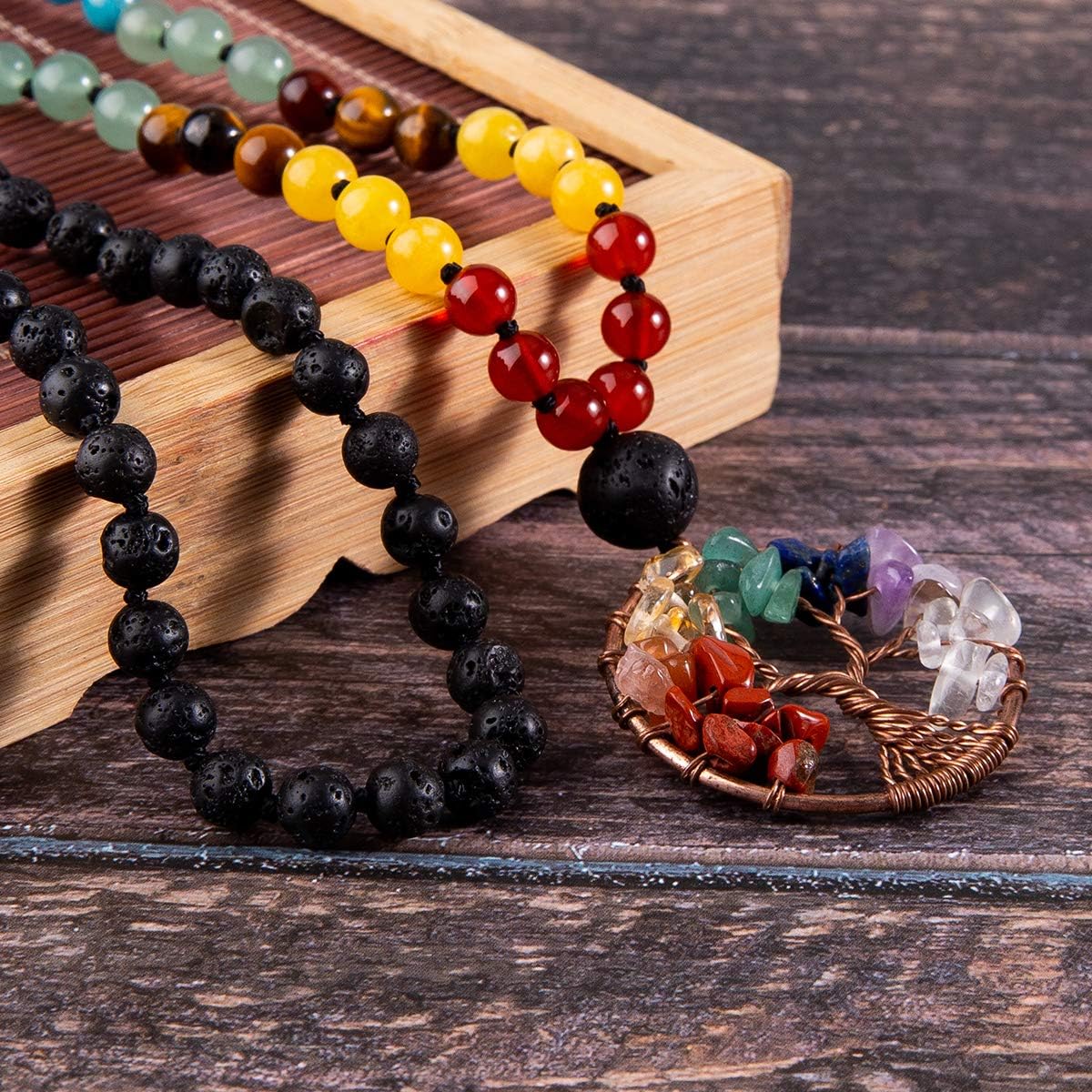 Bivei 108 Mala Beads Necklace Life Tree 7 Chakra Wrap Bracelet Real Healing Gemstone Yoga Meditation Hand Knotted Mala Prayer Bead Necklace - Image 4