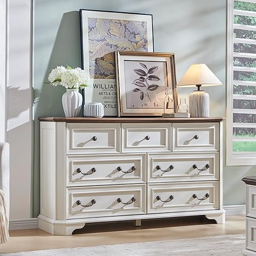T4TREAM Farmhouse 7 Drawers Dresser for Bedroom, 54" Wide Wood