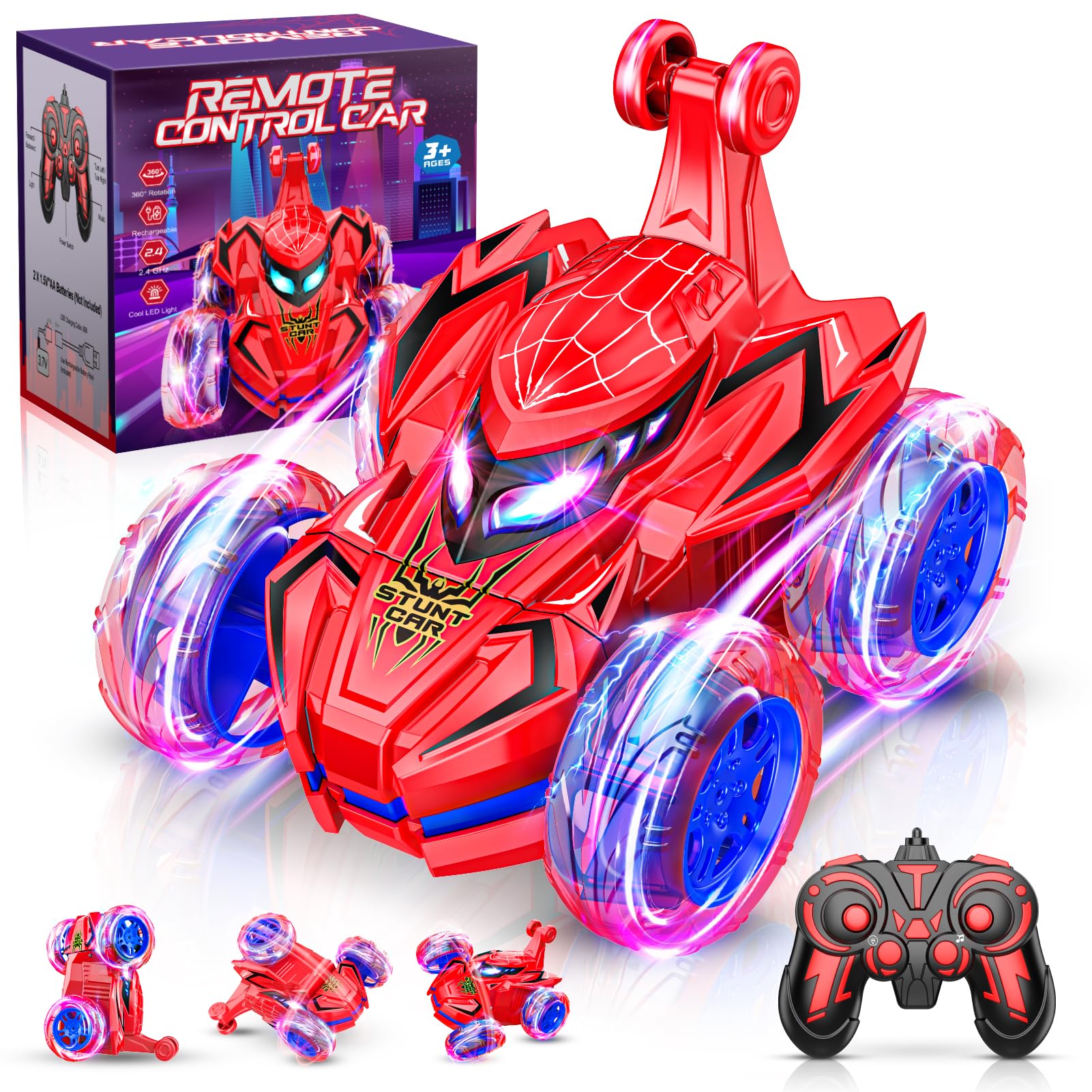 Braxel Remote Control Cars, 360 Flips Rc Car Toys for 3-8 Year Old Boy Gifts, Monster Truck Boys Toys Age 3-8, Gifts for 3-9 Year Old Boys Kids Outdoor Garden Toy with Lighting Wheels