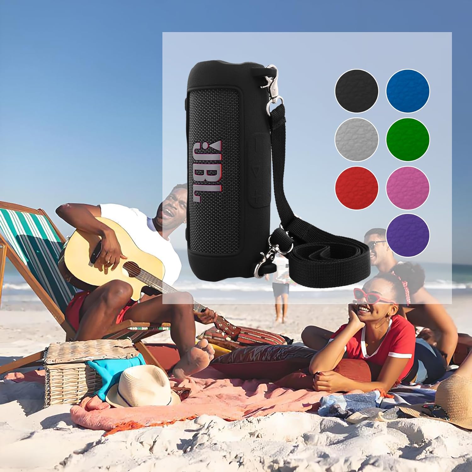 co2CREA Silicone Case for JBL Flip 7 Portable Waterproof Speaker, Portable Travel Soft Cover with Shoulder Strap, Protective Skin Case (Black Case Only) - Image 8