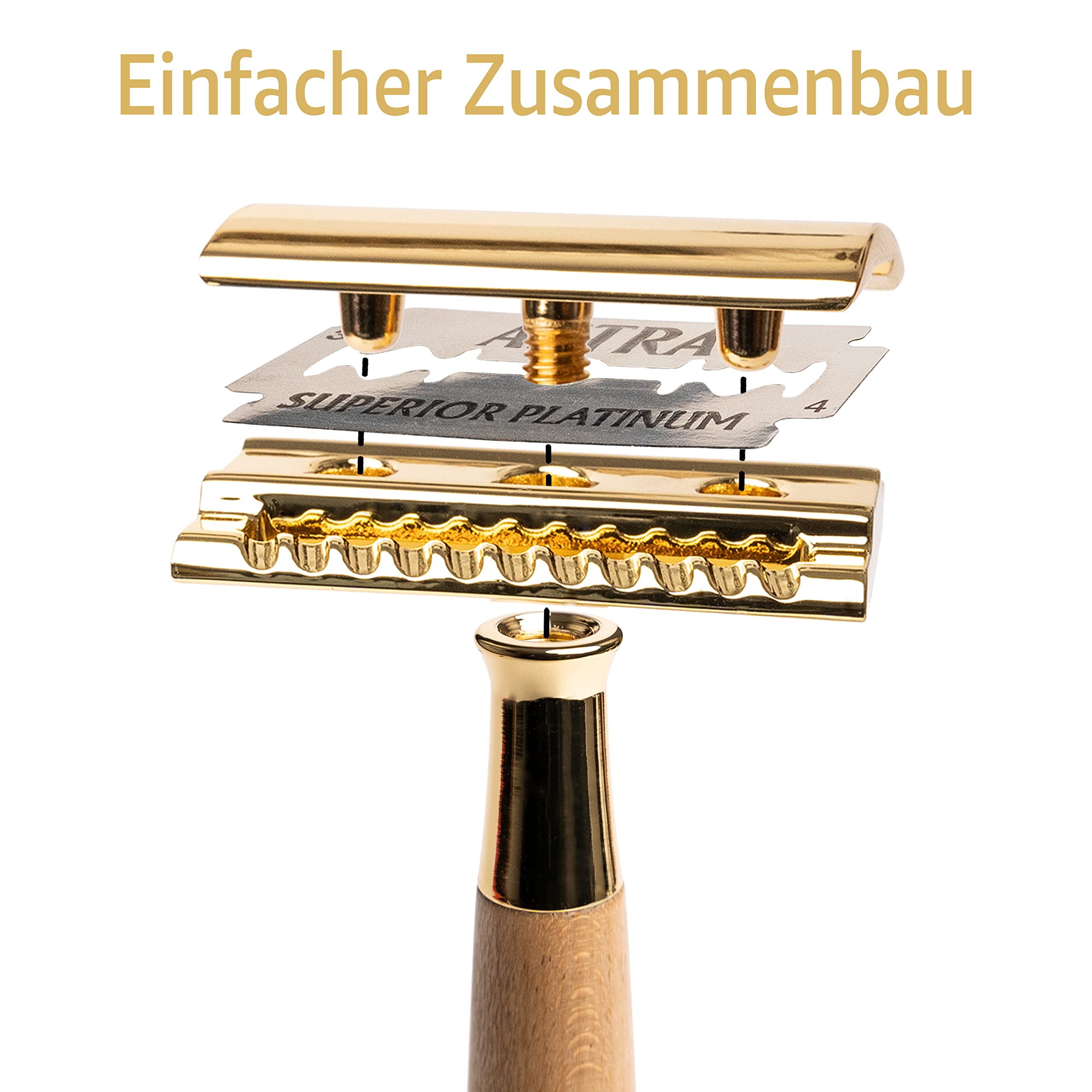 ANYMALE® Safety Razor Maple Wood Gold - Women's Set including 5 Astra Blades and Stand - Plastic-Free Razor - Image 3