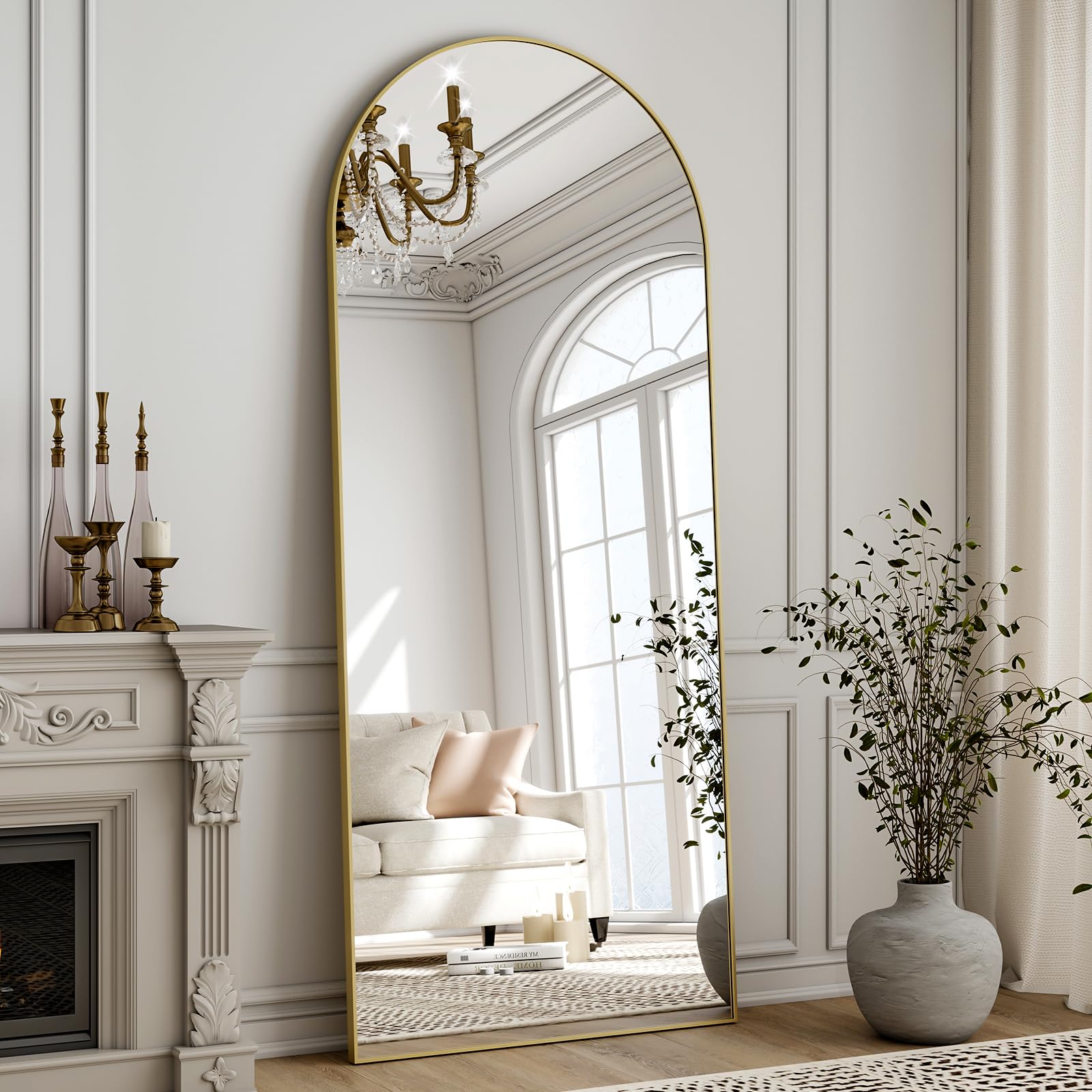 ZenoMirris Full-Length Mirror 150 x 40 cm, Arched Standing Mirror with Aluminium Frame - Floor and Wall Mirror for Standing, Leaning or Hanging, for Bedroom & Living Room, Gold