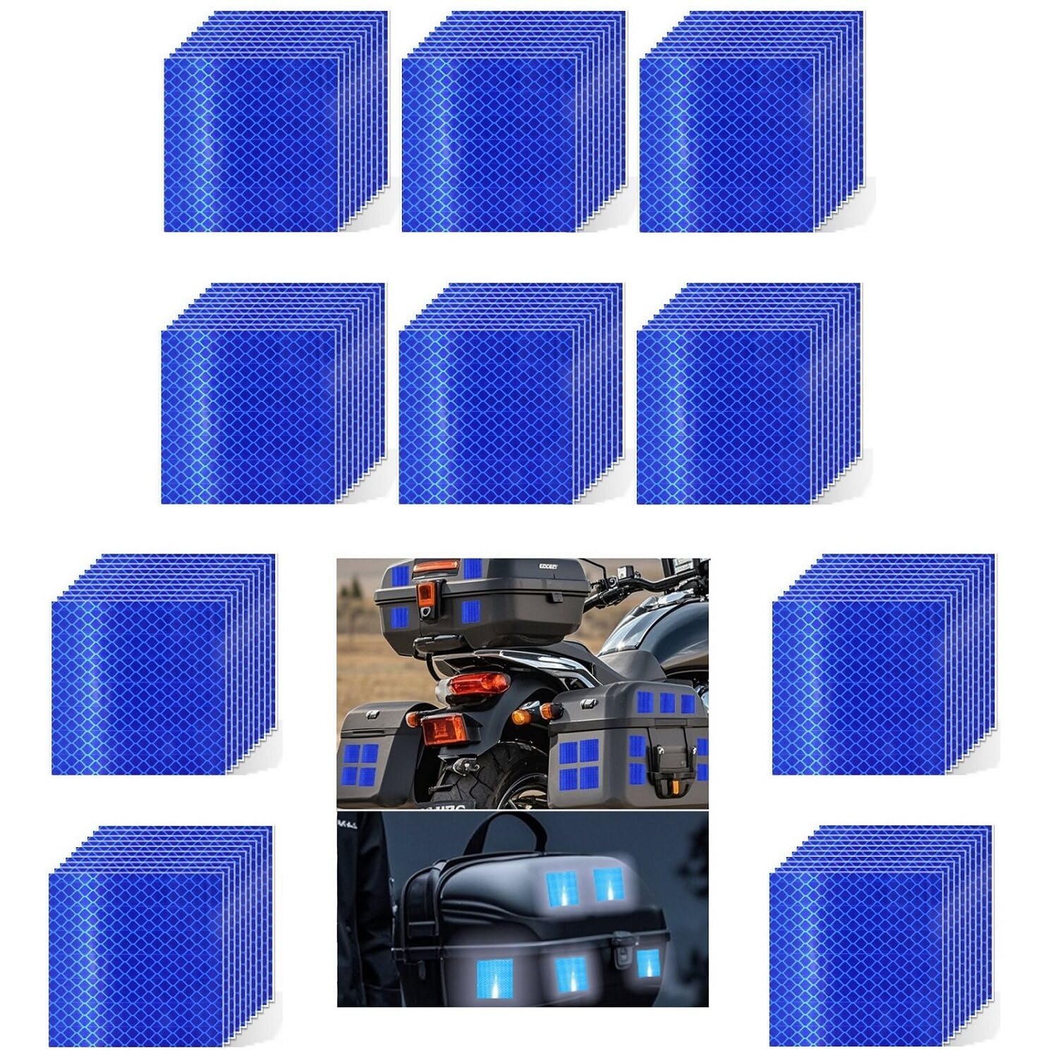 Blue Reflective Stickers 3 inch X 3 inch, Outdoor Waterproof High Visibility Warning Safety Adhesive Reflector Tape (100 Pcs)