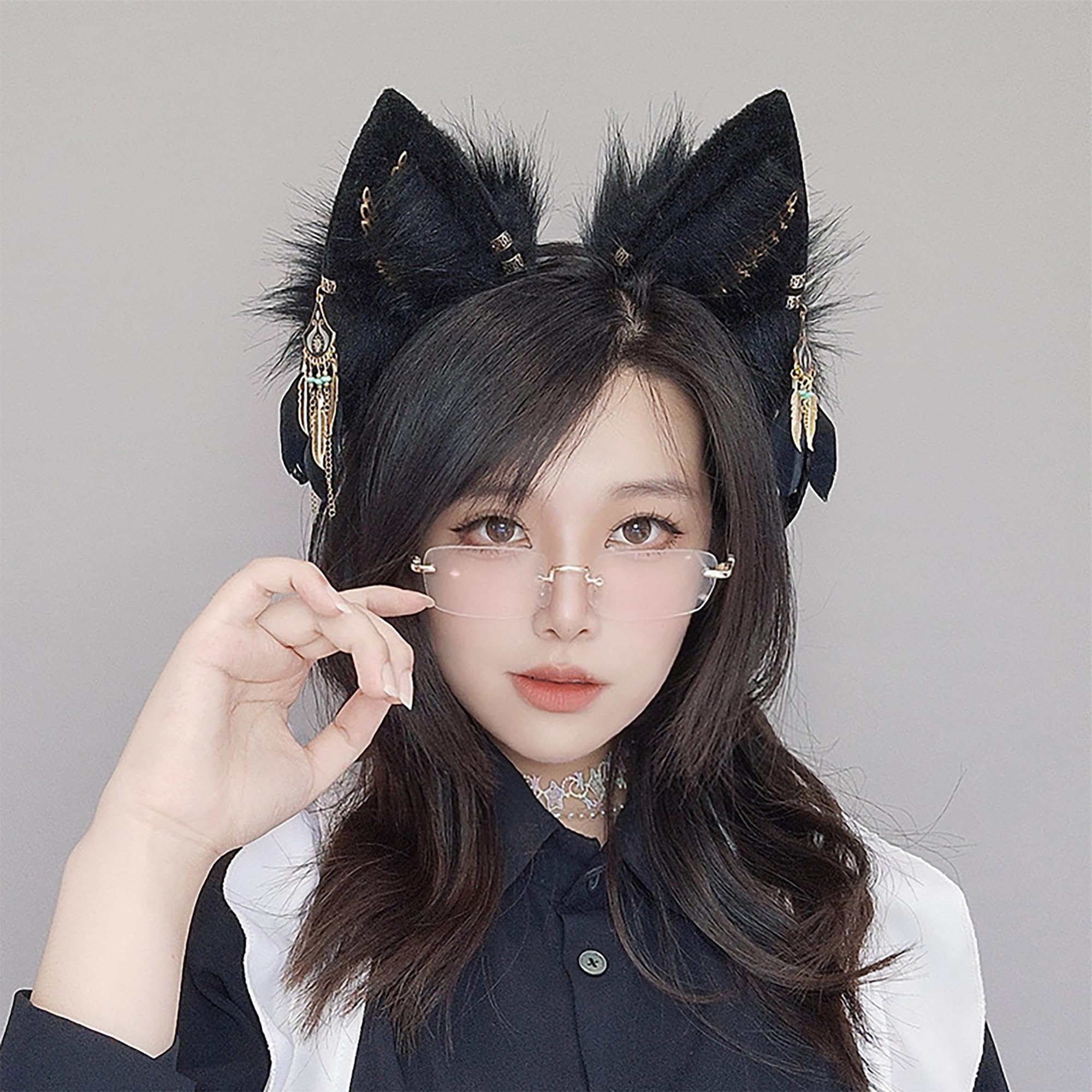 BNLIDES Handmade Furry Animal Ears Headwear Realistic Plush Adult Cosplay Accessory for Party, Anime and Convention Dress-Up: Bastet Black