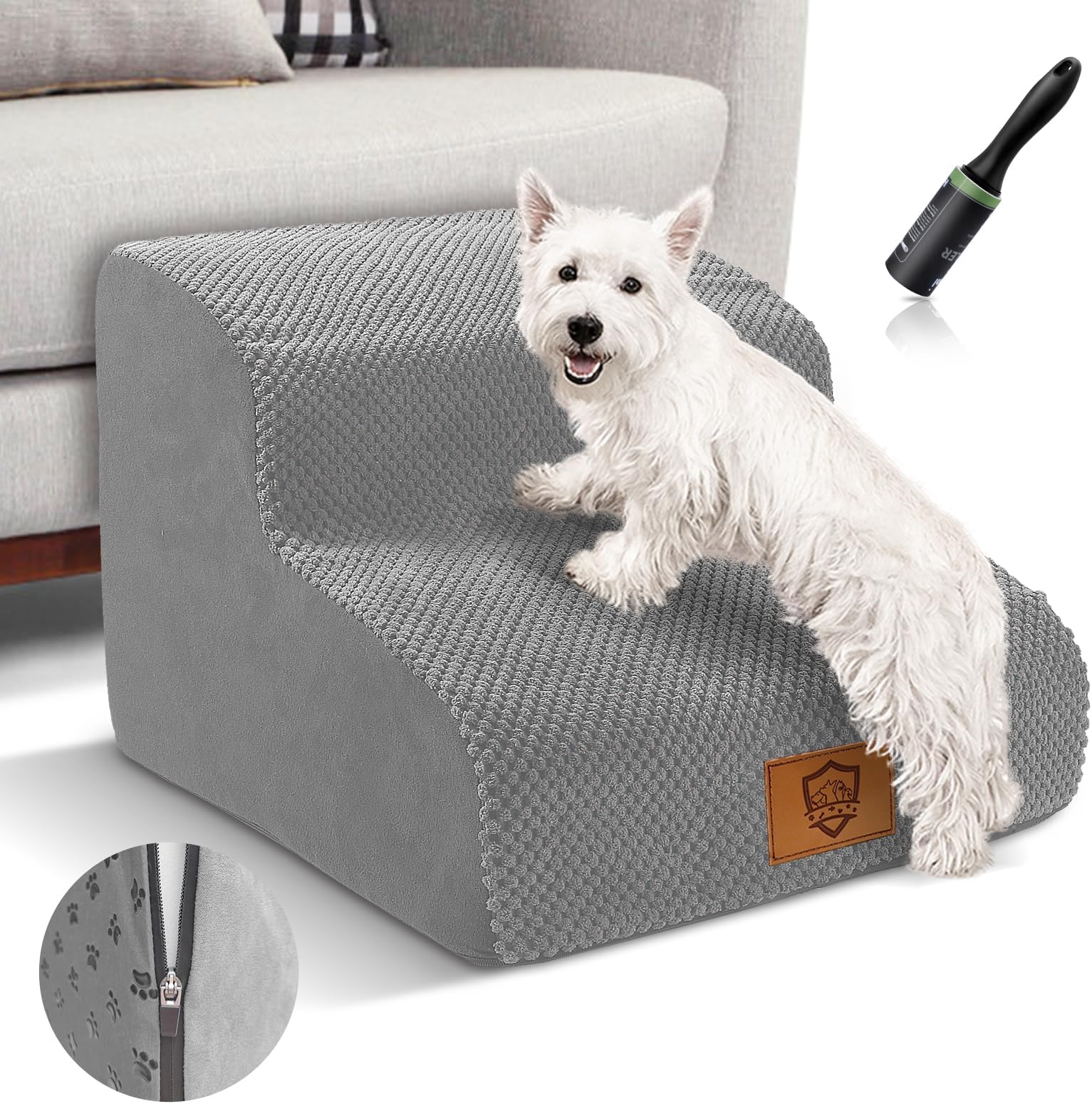 Baoblaze 3 Steps High Density Foam Dog Stairs Ramps, Non Slip Pet Steps