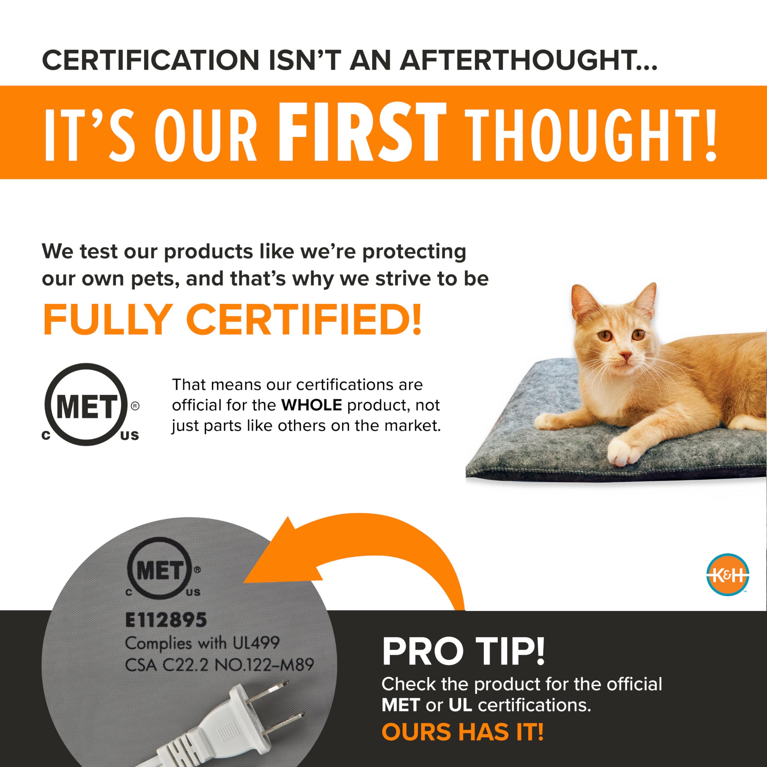 K&H PET PRODUCTS Amazin Kitty Pad Beheiztes Katzenbett für den Innenbereich, fängt Tierhaare und Schuppen EIN, waschbare Katzenmatte, grau, 38,1 x 50,8 cm, beheizt, 1 Stück