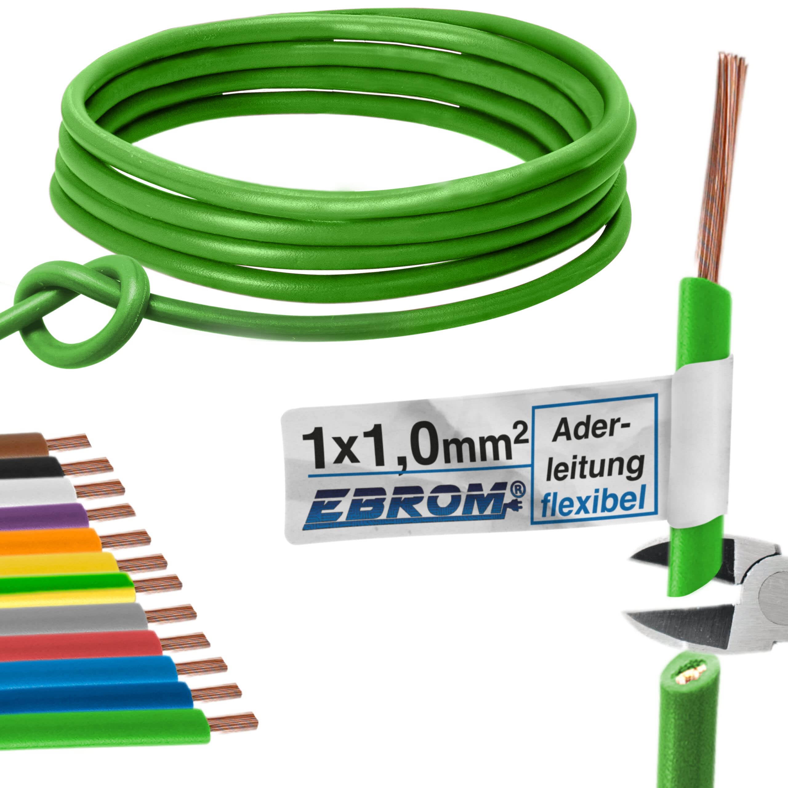 EBROM Aderleitung H05V-K 1,0 Mm² – Flexibel, Violett, 10 Meter