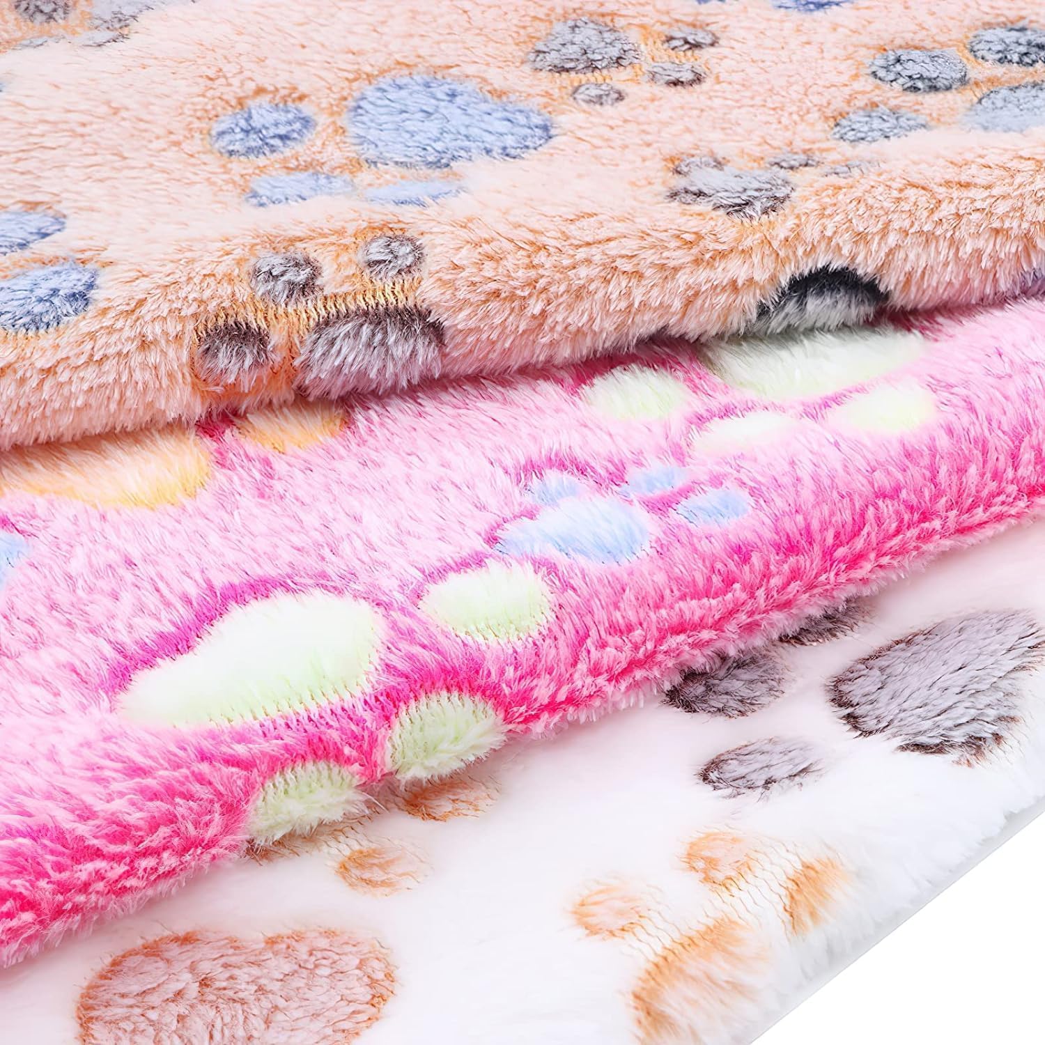 Lot de 16 couvertures moelleuses pour animaux de compagnie - Chaudes et douces - Motif pattes mignonnes - En flanelle lavable - Pour chiots, petits chiens, chats et chatons (60 x 40 cm)