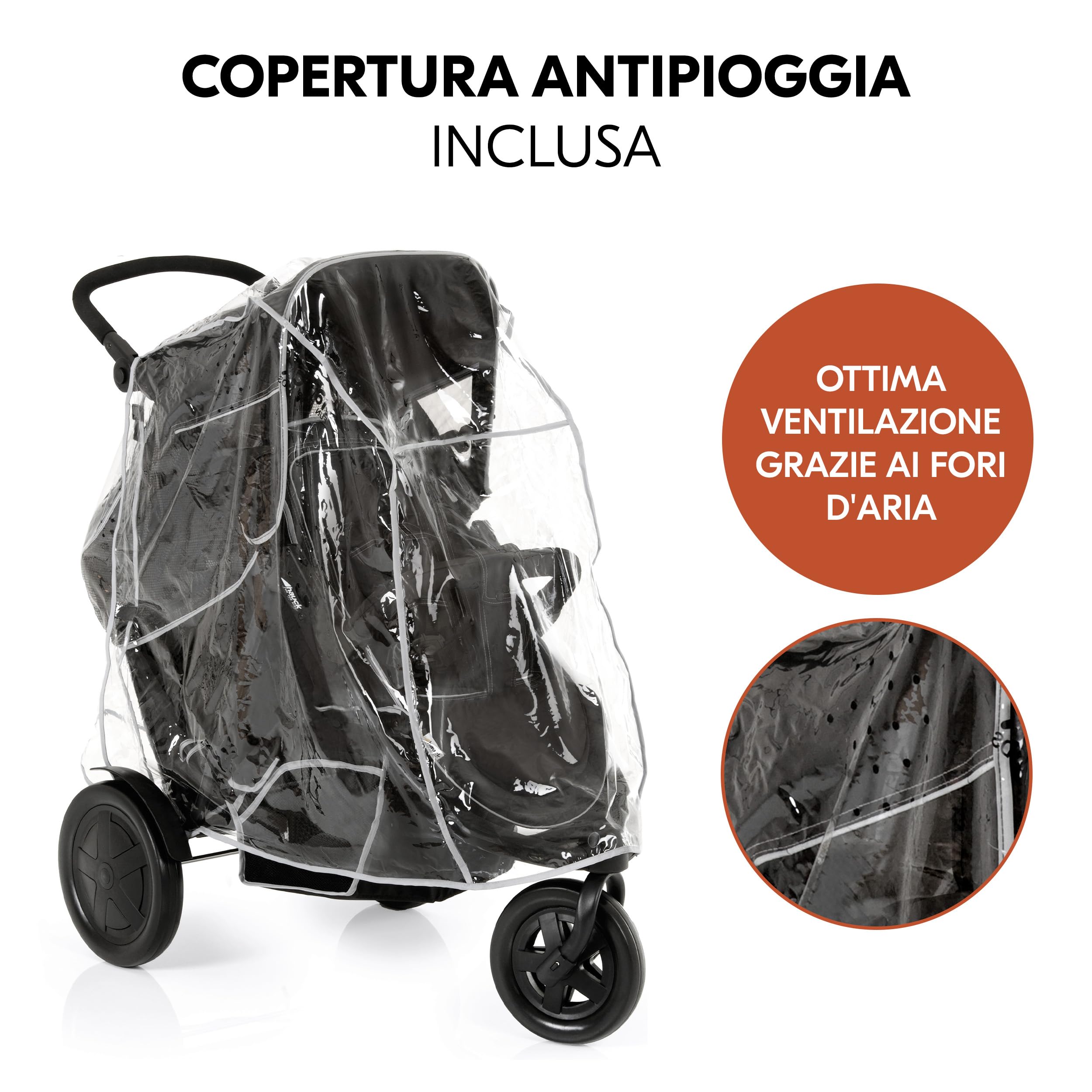 hauck Freerider, Nero - Passeggino 3 Ruote Fratellare Tandem per 2 Bambini Età Diversa, Sedile Superiore dalla Nascita, Seduta in Basso dai 6 Mesi, Maniglione Regolabile, Pieghevole, Grande Cesto