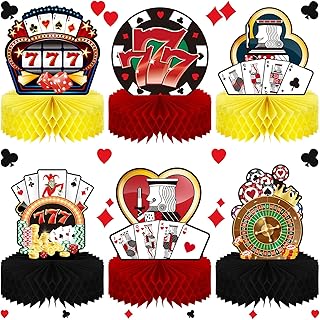 6 Pcs 10.2 Inch Casino Party Honeycomb Centerpieces Poker Party Table Toppers Game Night Party Decoration Paper Centerpieces Ball Sign for Casino Las Vegas Birthday Party Casino Night Party Supplies