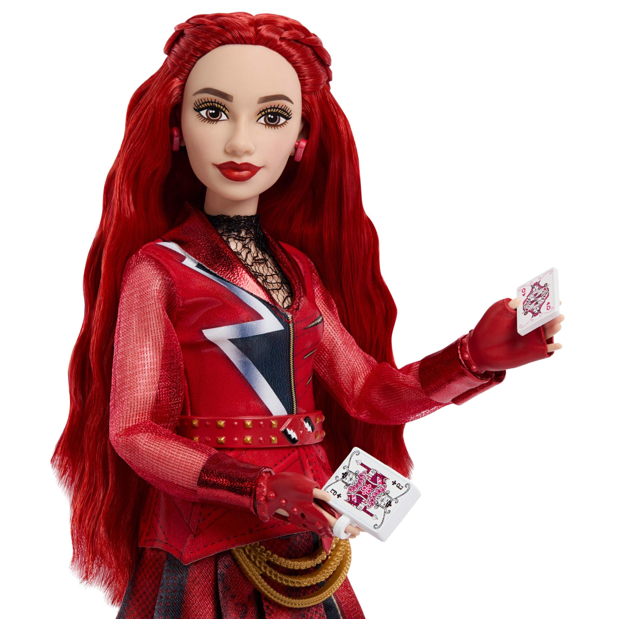 Mattel Disney Descendants: Wicked Wonderland - Red figlia della Regina di Cuori, bambola ispirata al film con abito rosso e nero e accessori rimovibili inclusi, JMP45 | Bambola alla moda figlia della Regina di Cuori con abito rimovibile e mazzo di carte,