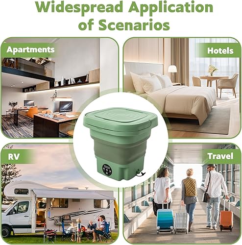 Miniatura 8 de Mini lavadora portátil de 8 L, lavadora plegable y secadora giratoria con cesta de drenaje, lavadora eléctrica plegable para apartamentos, camping,