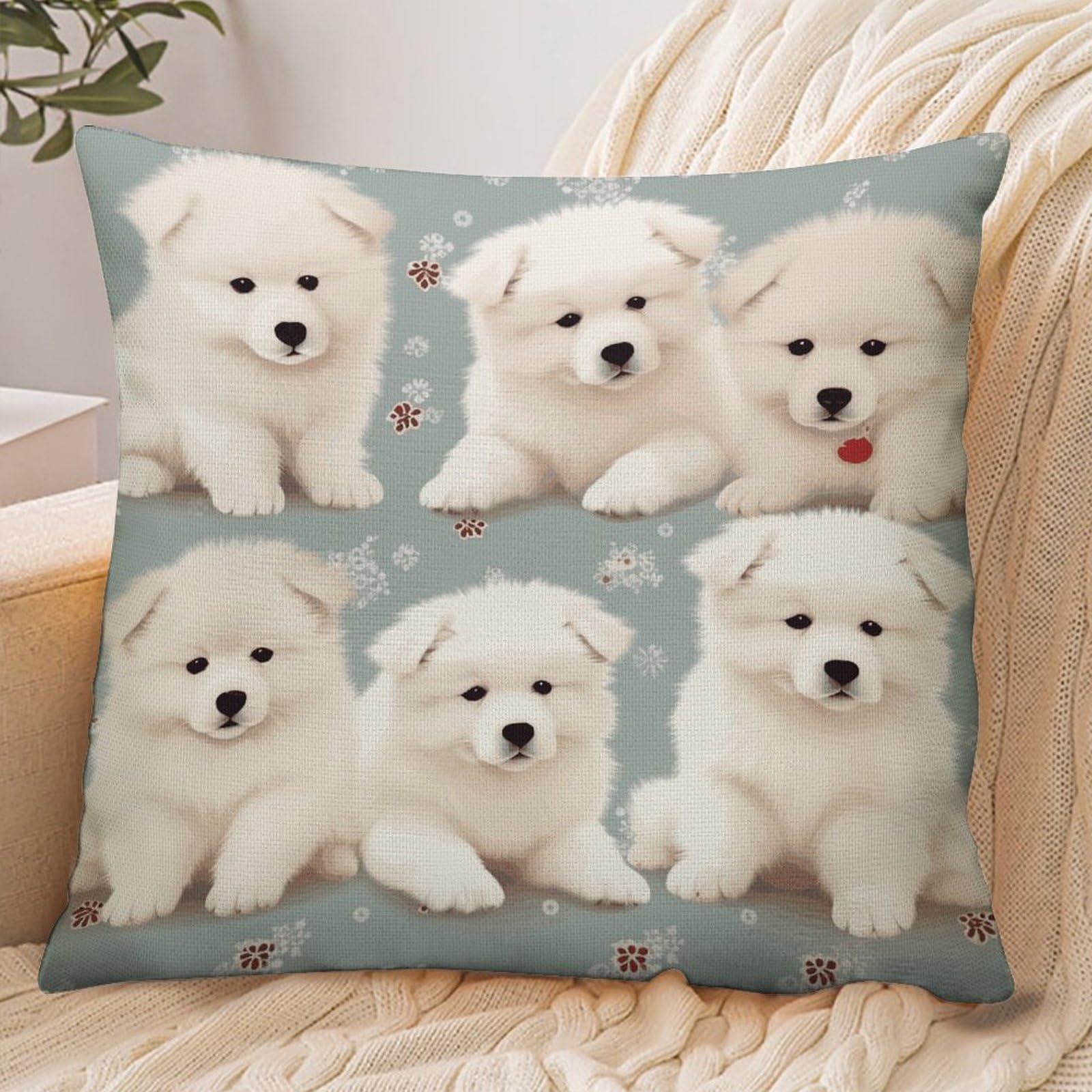 Fekiloot Style Little White Dogs Pattern Pillowcase Pillow Sham Pillow Case