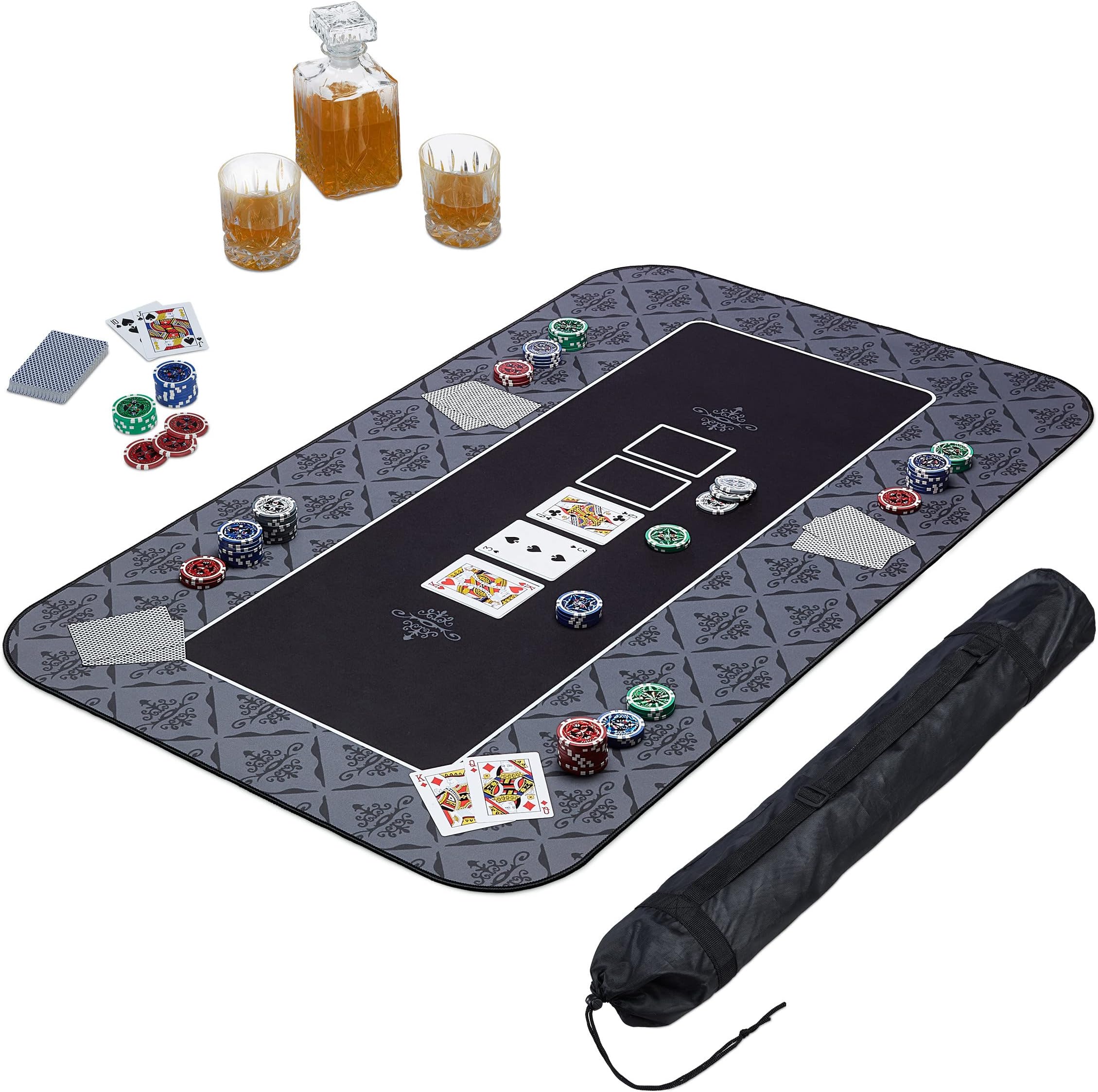 Relaxdays Poker Mat 100 x 60 cm, for all Variations, Gambling Table Cover Large, Anti-Slip, incl. Protective Bag, Black, Rubber