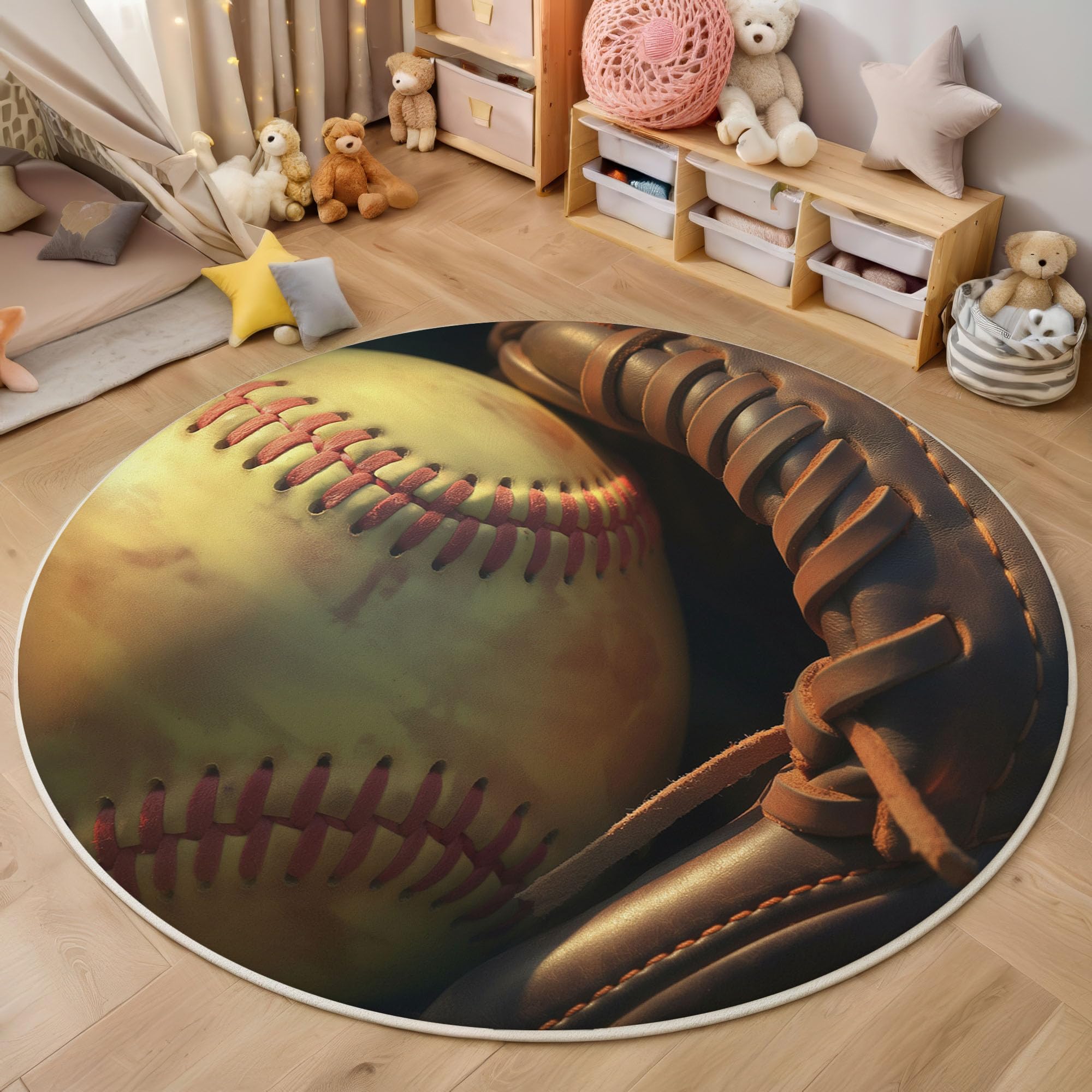 Tapis rond de softball lavable 160cm contre les sols froids et difficiles à laver