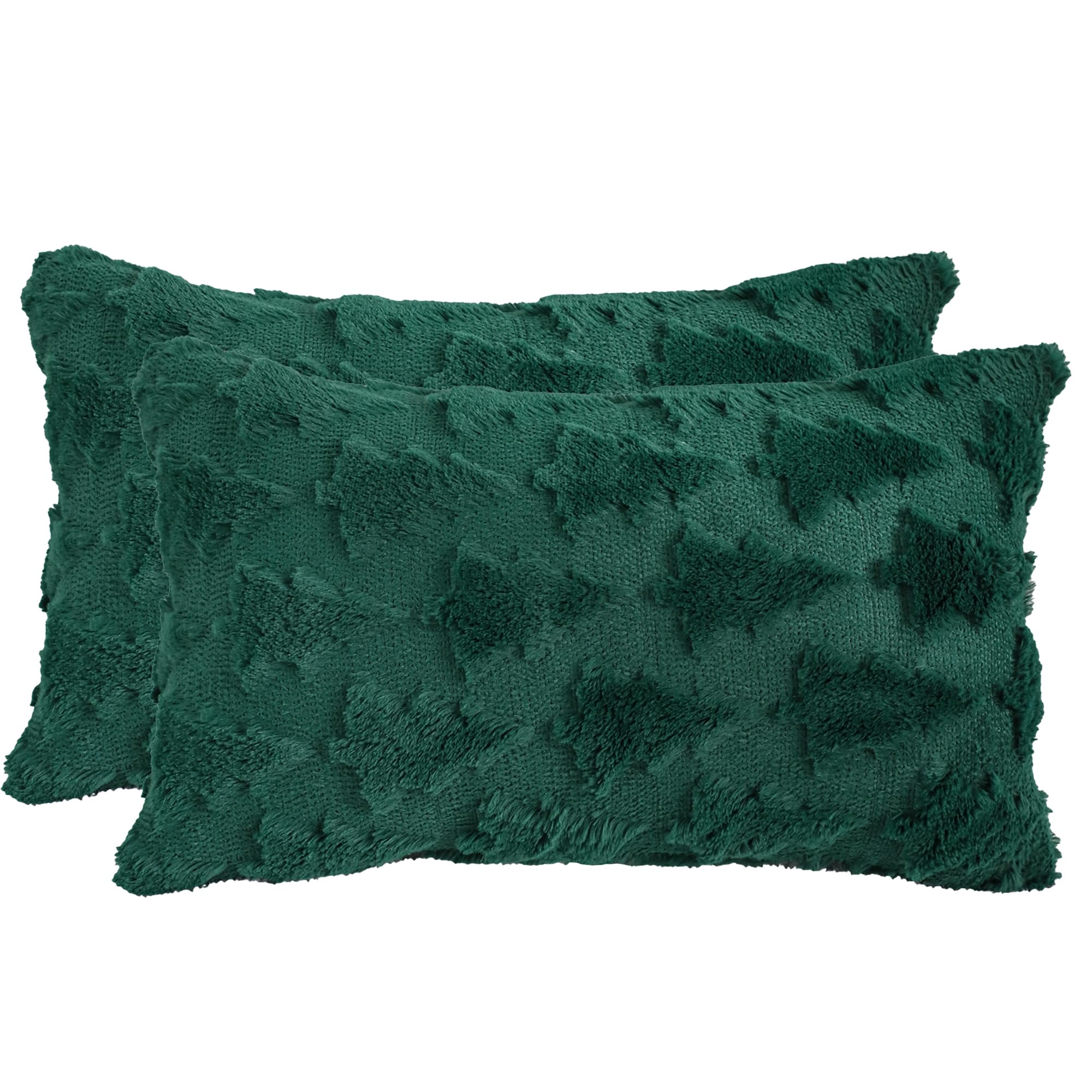 Tosleo Christmas Throw Pillow Covers 12x20 Set of 2 Christmas Decoration Xmas Tree Pillow Covers Soft Plush Faux Wool Jacquard Pillowcases Holiday Festivals Winter Home Decor, Dark Green