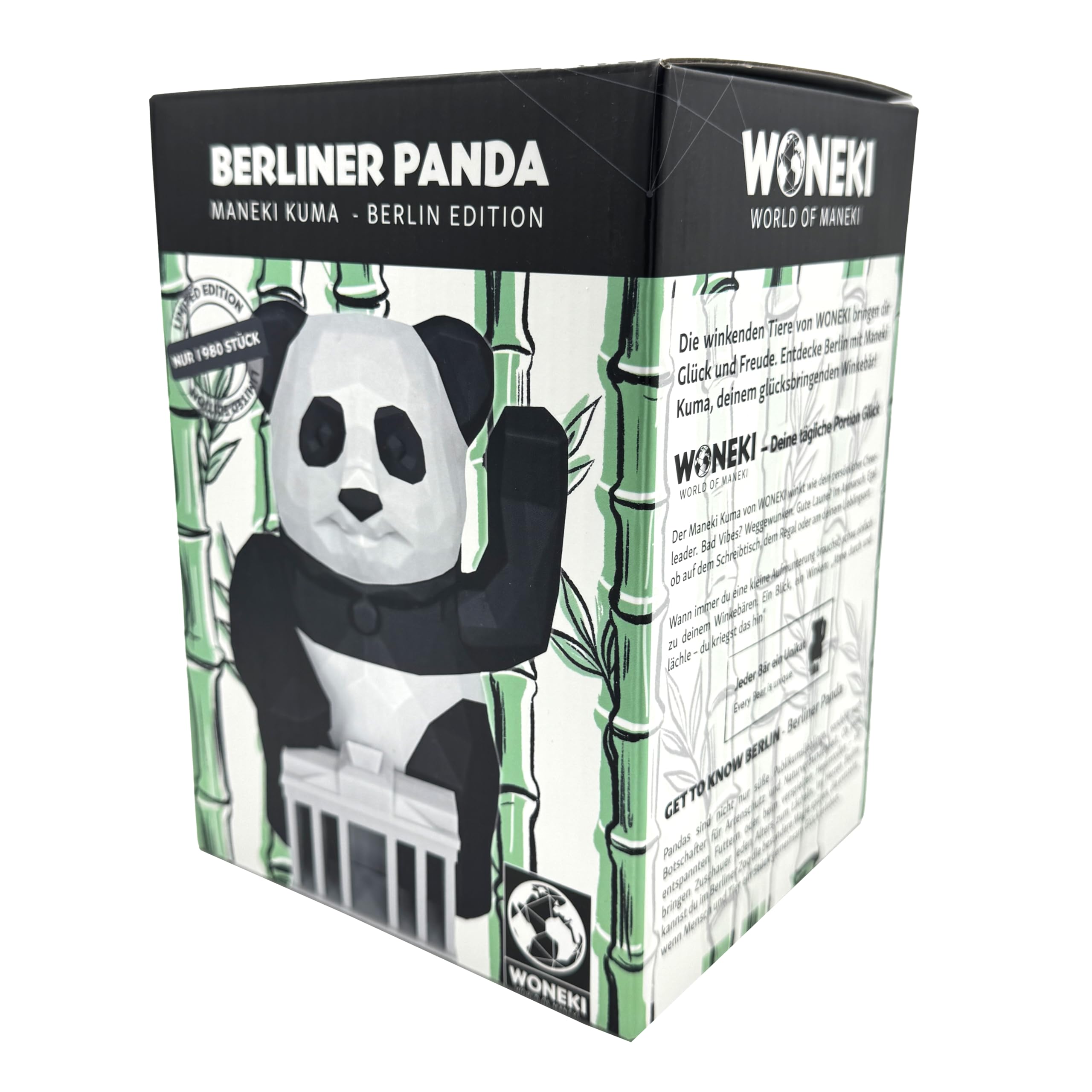 Maneki Kuma Serie III – Original Woneki Winkebär Berliner Panda – Limitierte Sammleredition, Glücksbringer Bär, Berlin Design, 12,5x15x11 cm