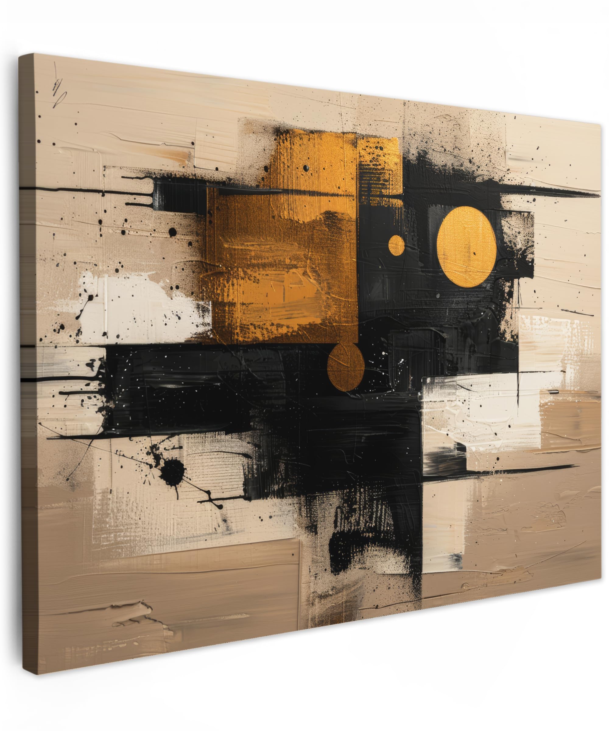 MuchoWow© Canvas Wall Art 31"x24" / 80x60 cm Decor Prints for Living Room Decorative Canvases Hall Artwork Art - Beige - Modern - Gold